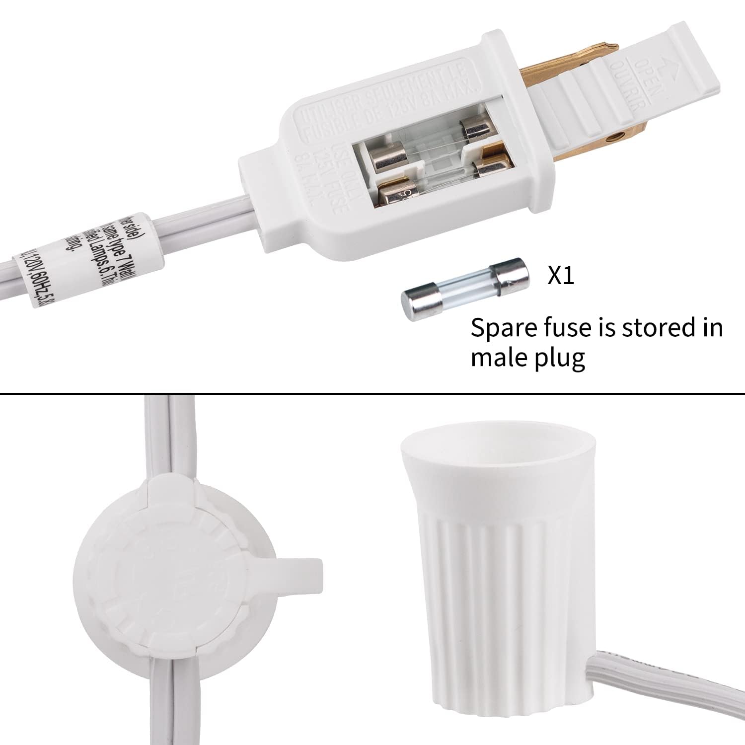 Brightown C9 Light Strand Set 200 Ft For E17 Socket -12'' Spacing, Outdoor String Light Christmas Stringer With 100 Sockets 2Pac