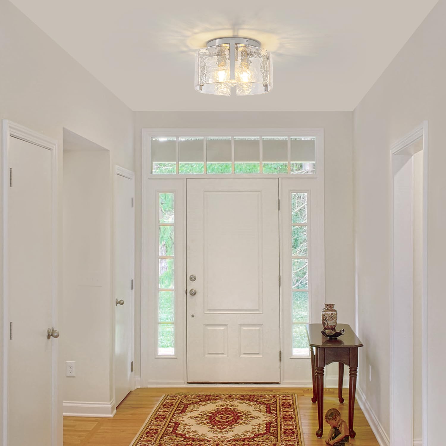 15 Modern Brushed Nickel Semi Flush Mount Ceiling Light  Hallway Light Fixtures  3-Light Glass Ceiling Lights For Entryway Kitchen Dining Room Foyer Bedroom Laundry Lighting Fixtures  Ul-Listed