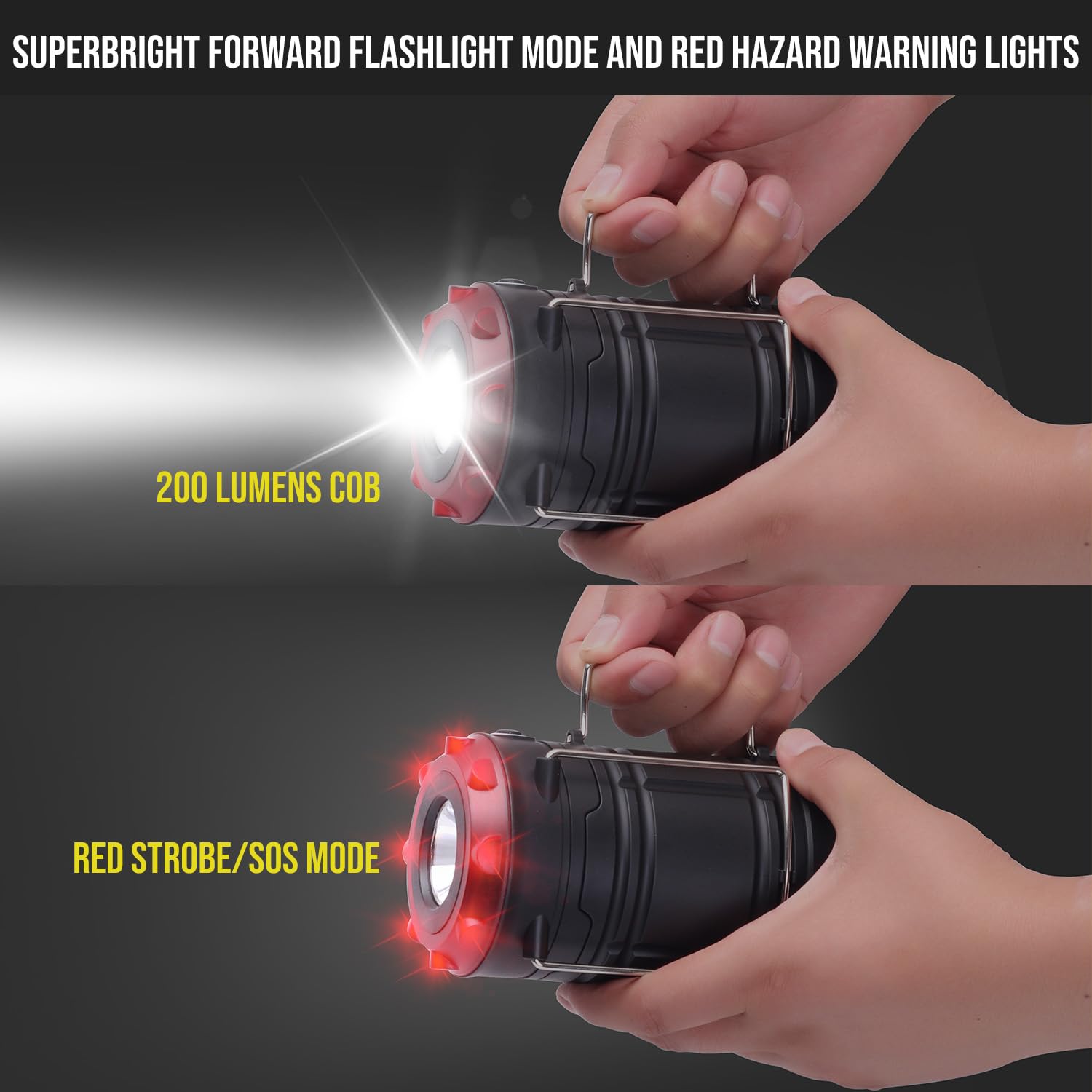 Lichamp 4 Pack Lantern Camping Essentials Lights, Battery Powered Collapsible Lanterns Flashlights with Red Strobe/SOS, Magnetic