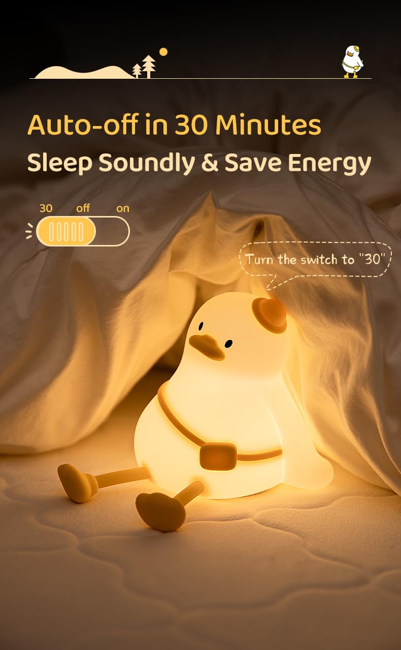 Atsui Duck Night Light  Cute Led Squishy Novelty Animal Night Lamp  Food Grade Silicone  3 Level Dimmable Rechargeable Nursery Nightlight For Breastfeeding Toddler Baby Kids  Cute Gifts For Kids