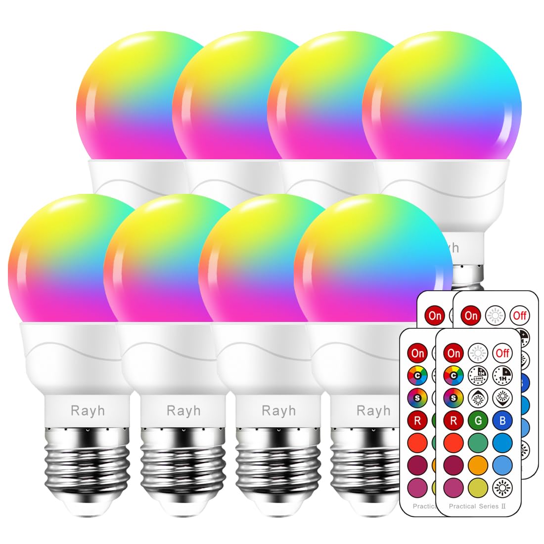 Color Changing Light Bulb, Rgb Led Light Bulbs With Remote Control,40W Equivalent Dimmable 5W, 500Lm, 2700K Warm White E26 Screw