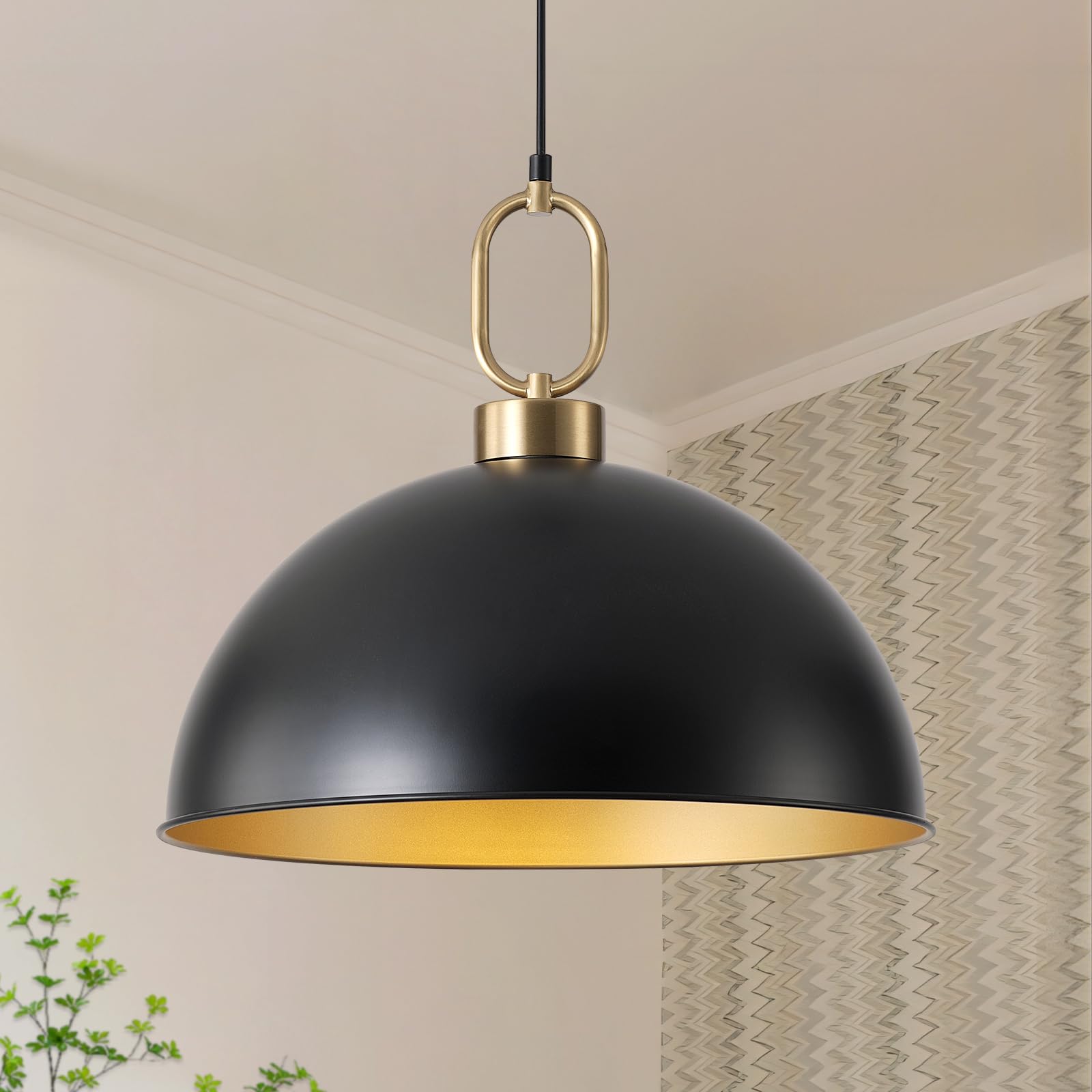 Farmhouse Pendant Light Fixture 1 Pack, Space Saving Industrial 18.1 Inch Hanging Light, Matte Black with Gold Handle, Adjustabl