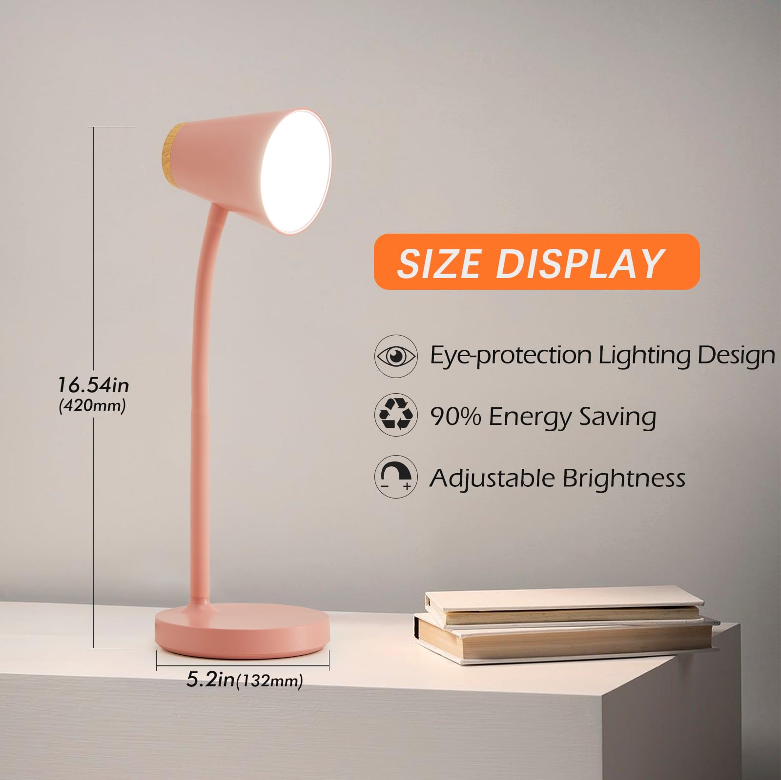 EJIAXIN LED Desk Lamp - Touch Dimmable, Adjustable Gooseneck, Pink, Model 0438