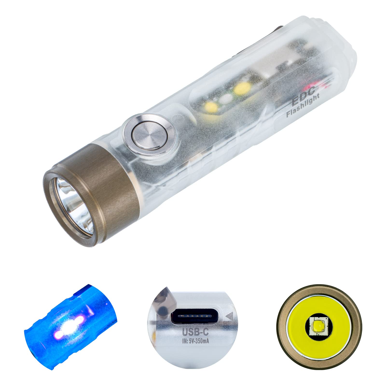 RovyVon Aurora A7 G4 7075 USB C Rechargeable Keychain Flashlights 650 High Lumens Small Bright EDC Flashlight, White/365nm Versa
