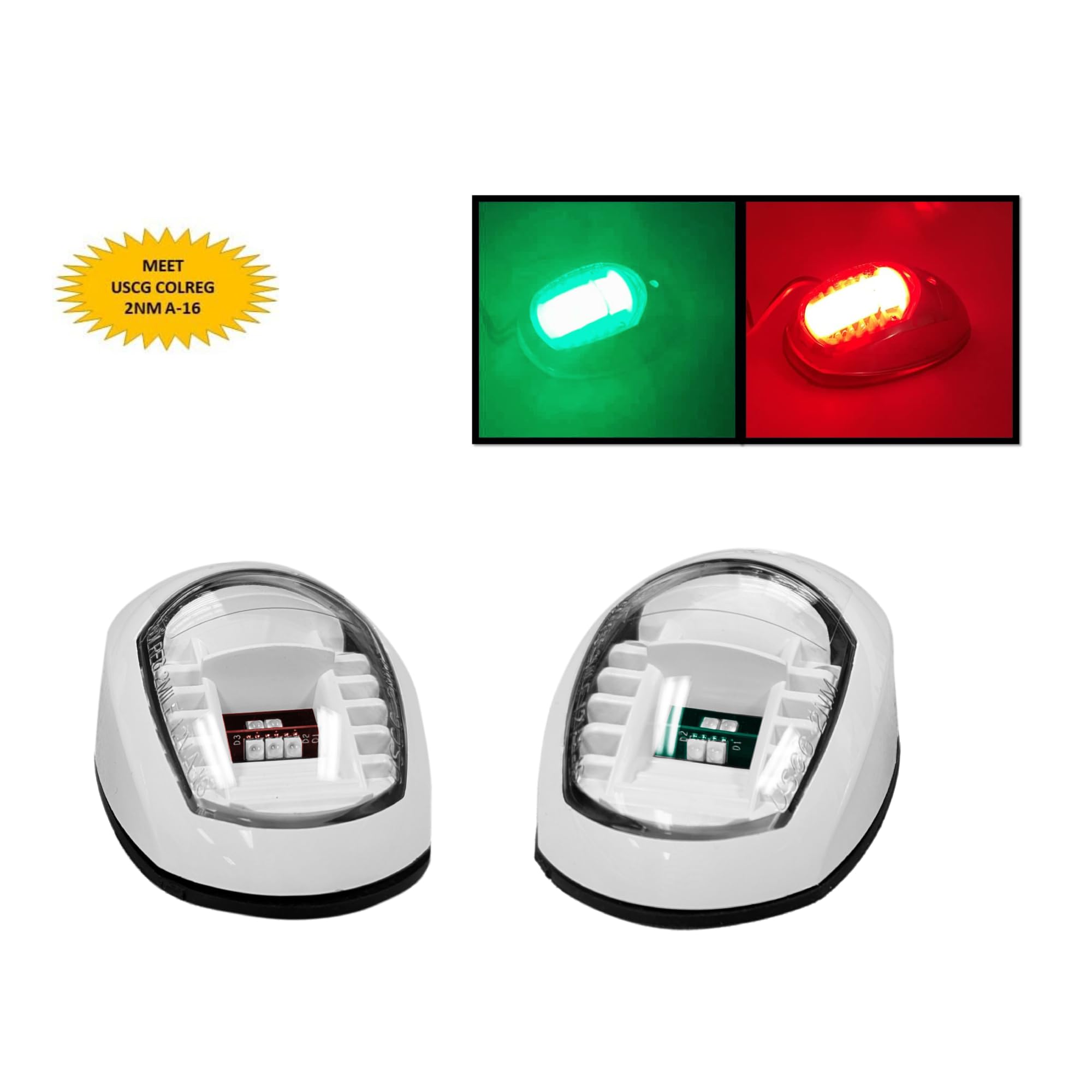 Pactrade Marine Boat Navigation Lights Red And Green Led Side Lights (Vertical Mount) - 2 Nm White Housing | Green Starboard Red Port Navigation Lights For Boats Led