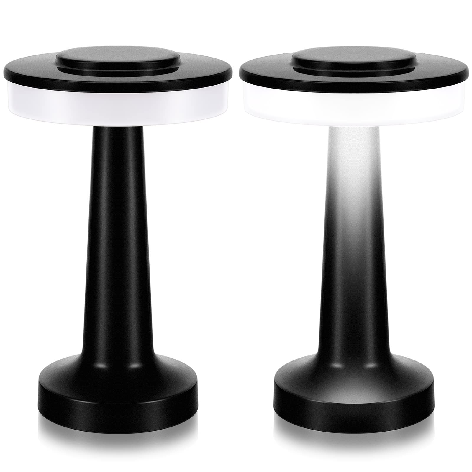 Riakrum LED Portable Metal Table Lamp, Touch Sensor, 3 Color Dimming, Rechargeable, Black, Model SW-PortableMetalTableLamp-652