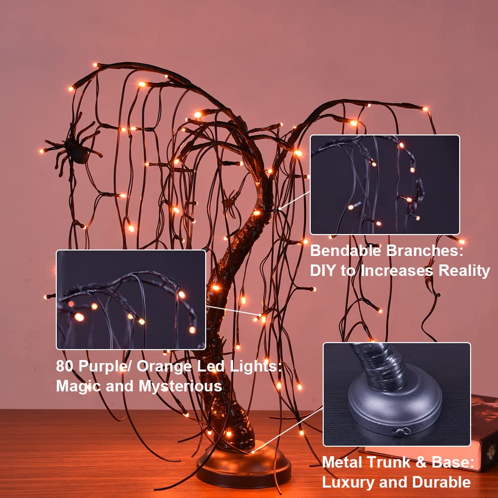 Lightshare 24-Inch Halloween Willow Tree Led Spooky Bonsai Night Light 80 Led Lights  Battery Powered Or Dc Adapter(Included) (Orange)