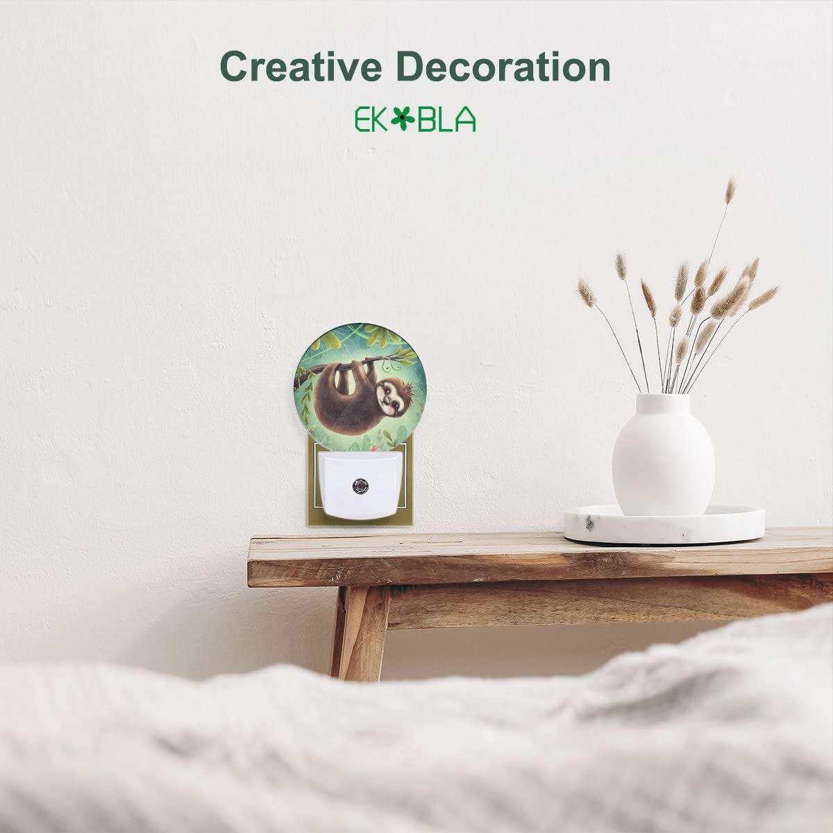 Ekobla Sloth Hanging On Tree Night Light Tropical Jungle Cute Animal Night Lights Plug Into Wall Dusk To Dawn Sensor Led Lamp Fo