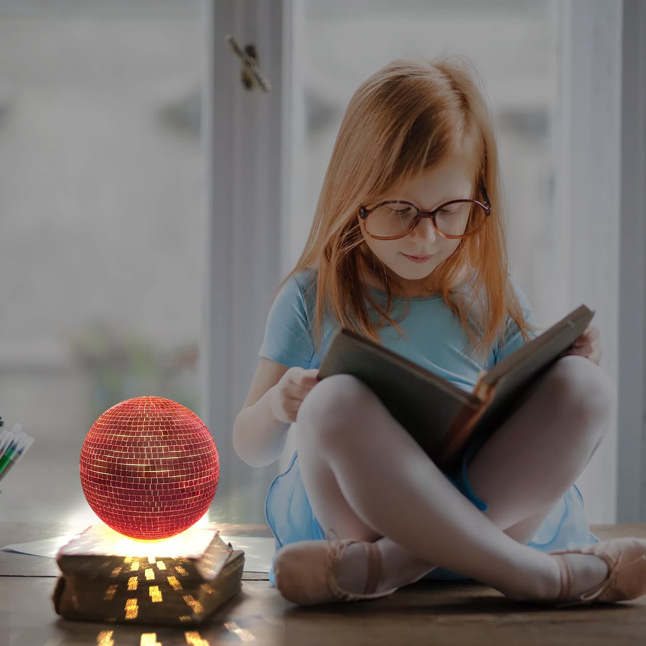 IJG Pink Disco Ball - 6 Inch Reflective Plastic Home Art Decoration, Warm Light, Bar Ornament