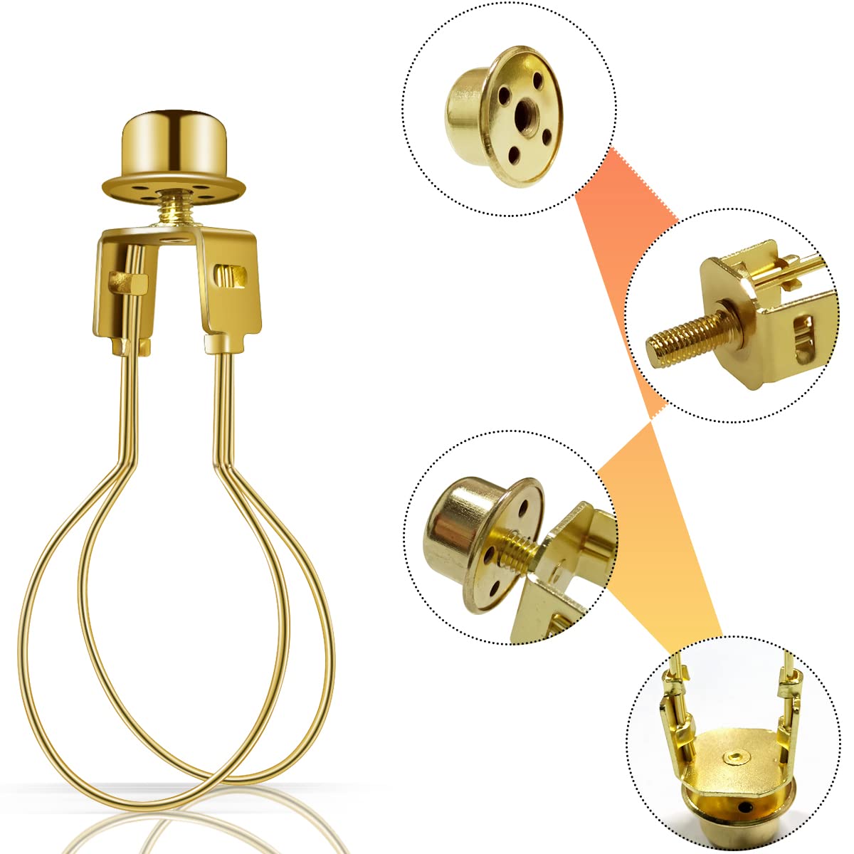 Yuntop Lamp Holder For Clip-On Light Bulbs, Metal, Gold, 1.2 X 2.1 X 4.3, Includes Finial, Diy Adapter For Shades