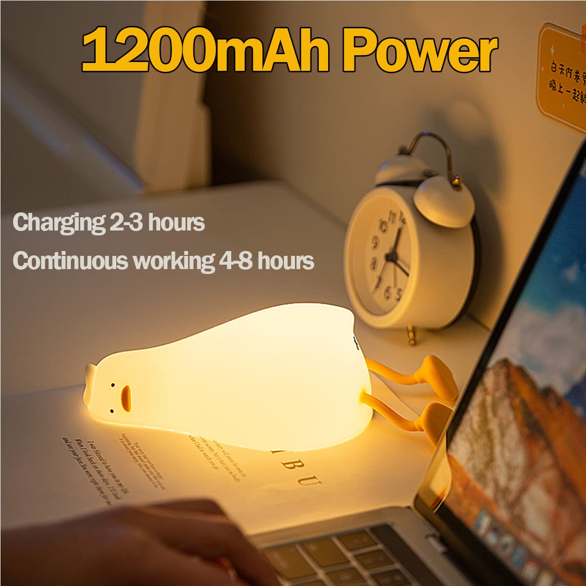 LEDHOLYT Night Light for Kids, Rechargeable Fun-Duck Silicone Lamp, Model Tang-Ya, Cute Nursery Decor for Boys and Girls