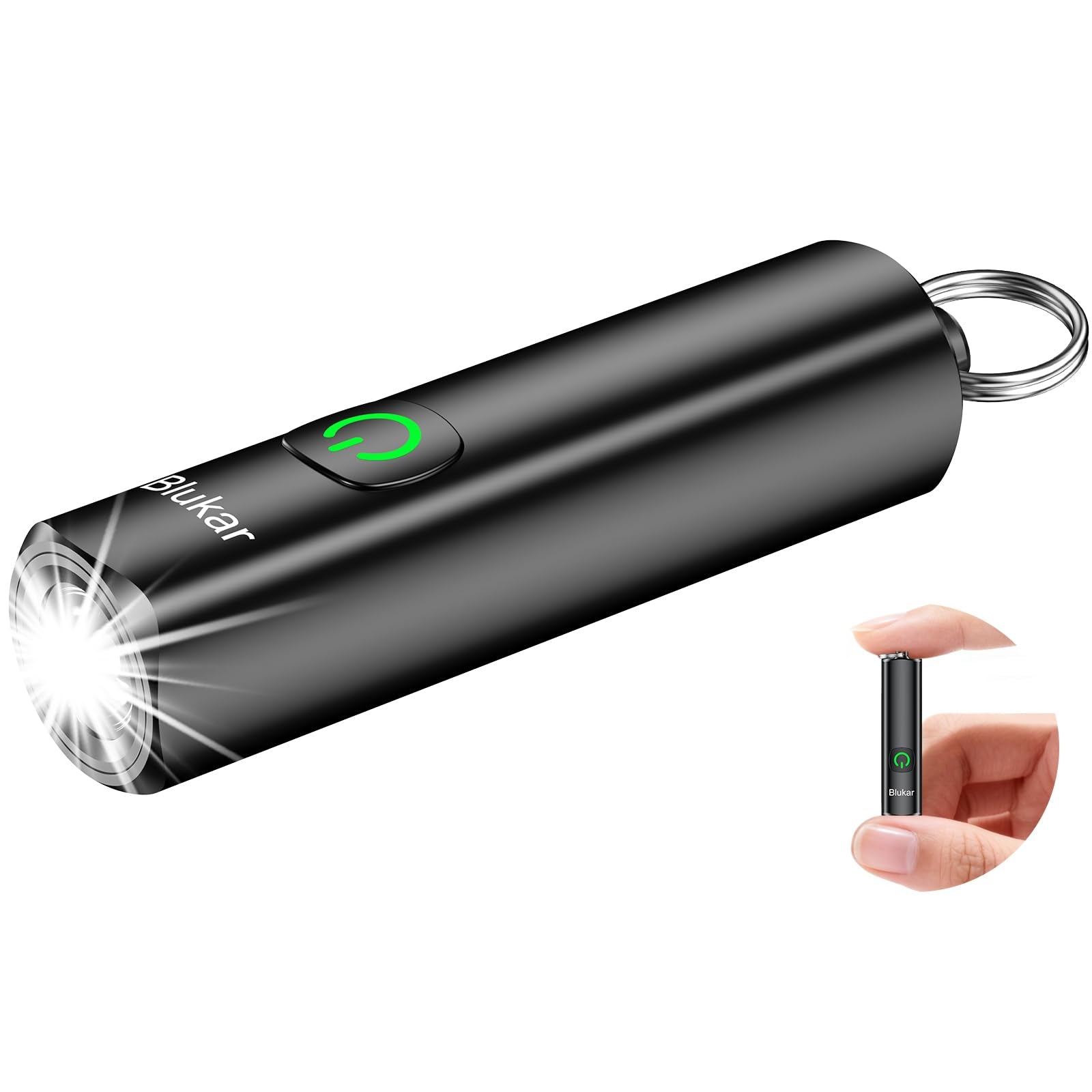 Blukar Rechargeable EDC Flashlight  360L Mini Keychain Flash Light with 3 Lighting Modes  Memory Function  Waterproof  Compact and Portable Pocket Light for Everyday Carry  Emergency Camping Outdoor