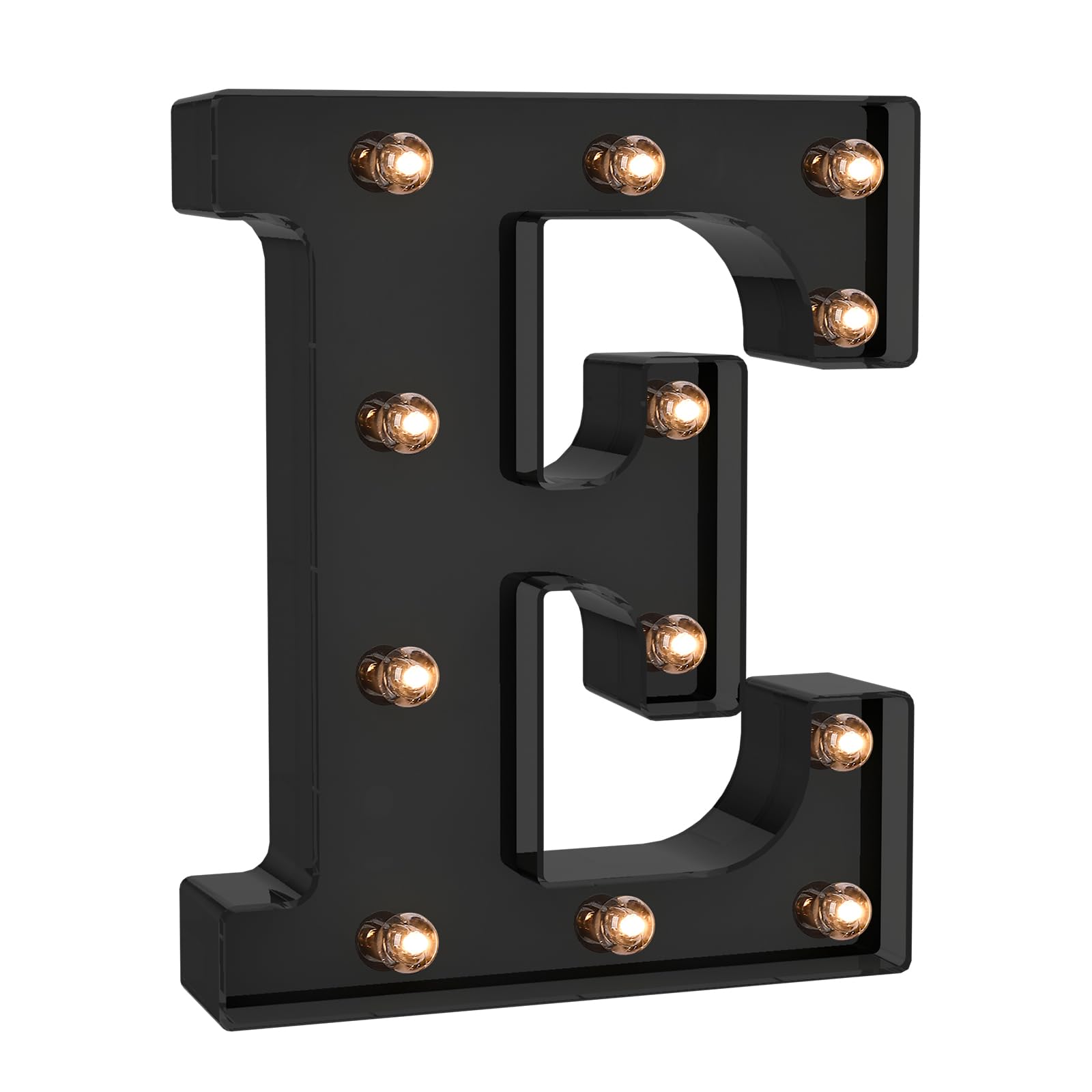 Foaky Black LED Letter Lights - Battery Operated Alphabet Lights for Room Decor, Size E, Model Black-25