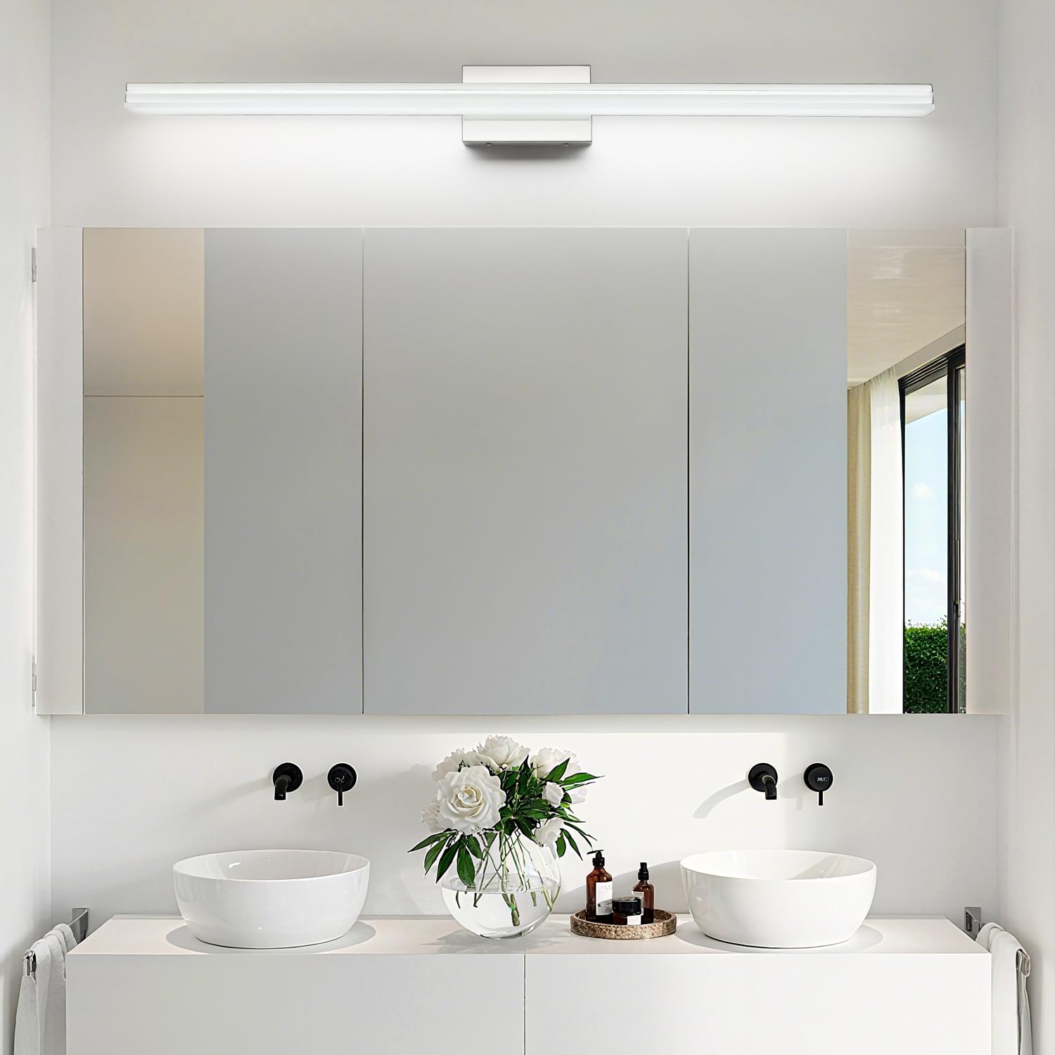 Sinerise 48-Inch Led Modern Bathroom Vanity Light Bar  Chrome Modern Acrylic Bathroom Wall Lighting Fixtures Over Mirror (Cool White 6000K)