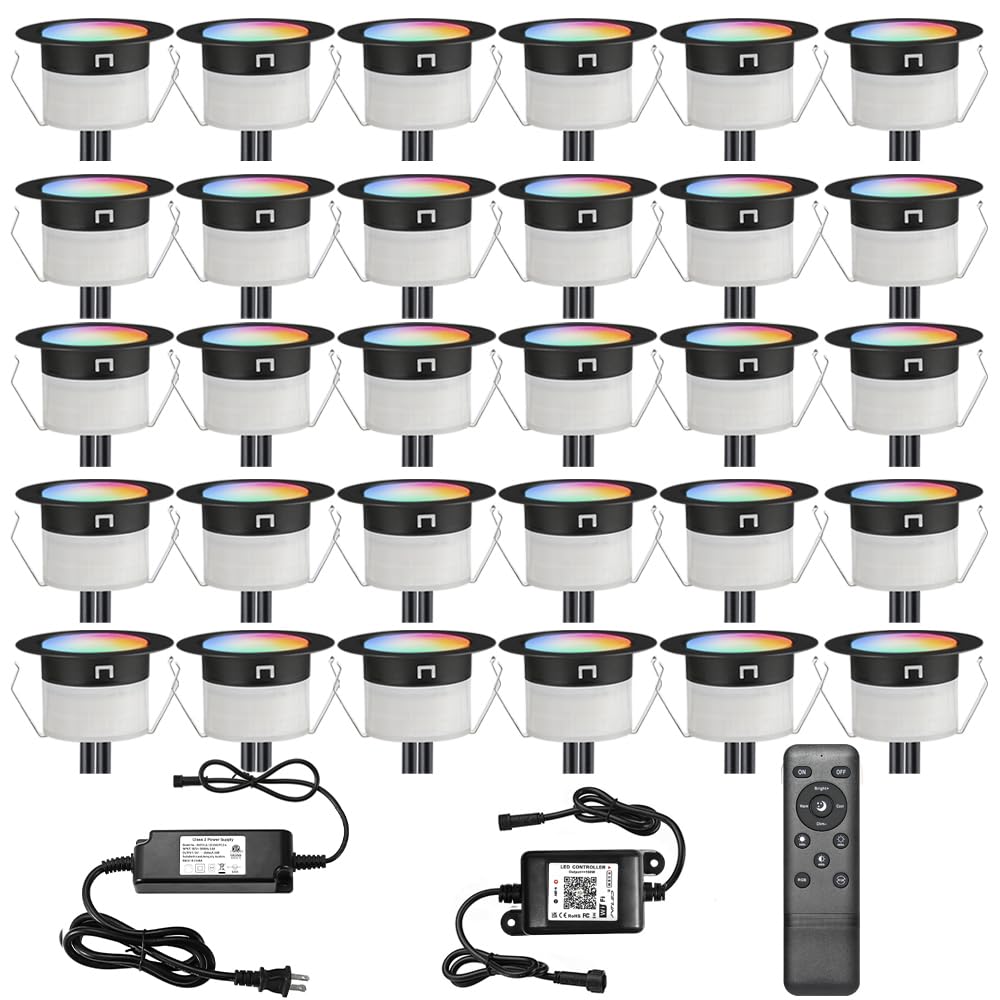 LED Deck Lights Kit, 30 Pack F1.22 Low Voltage WiFi Smart Recessed RGBW Deck Lighting with App/Voice Control, Waterproof IP67 In