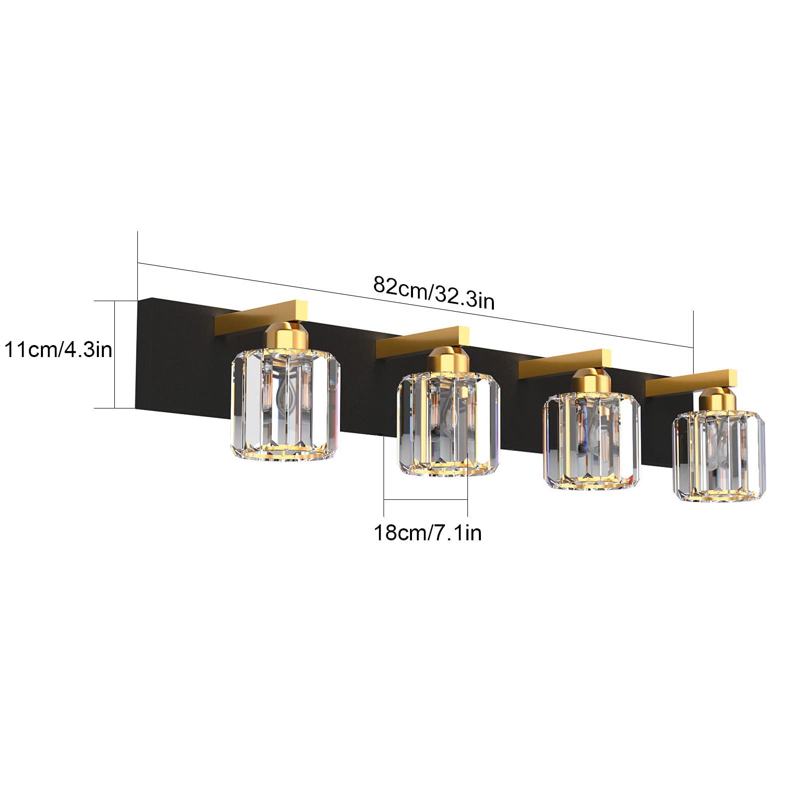 Aipsun Modern Bathroom Vanity Light Fixtures, 4 Lights, 32 inch, Black Gold, Aluminum, Model 8460