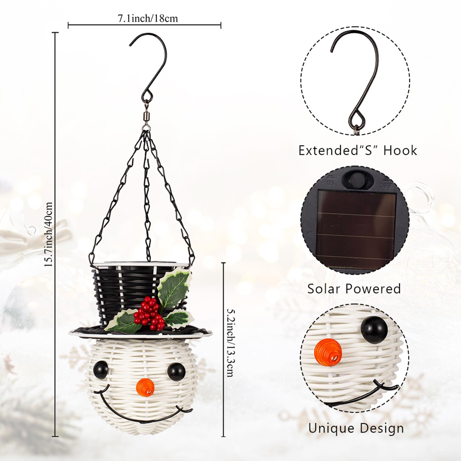 Snowman Hanging Solar Lantern Christmas Outdoor Decorations Yard Rattan Outdoor Lanterns For Patio Waterproof Holiday Solar Powered Lights For Garden Tree Decor