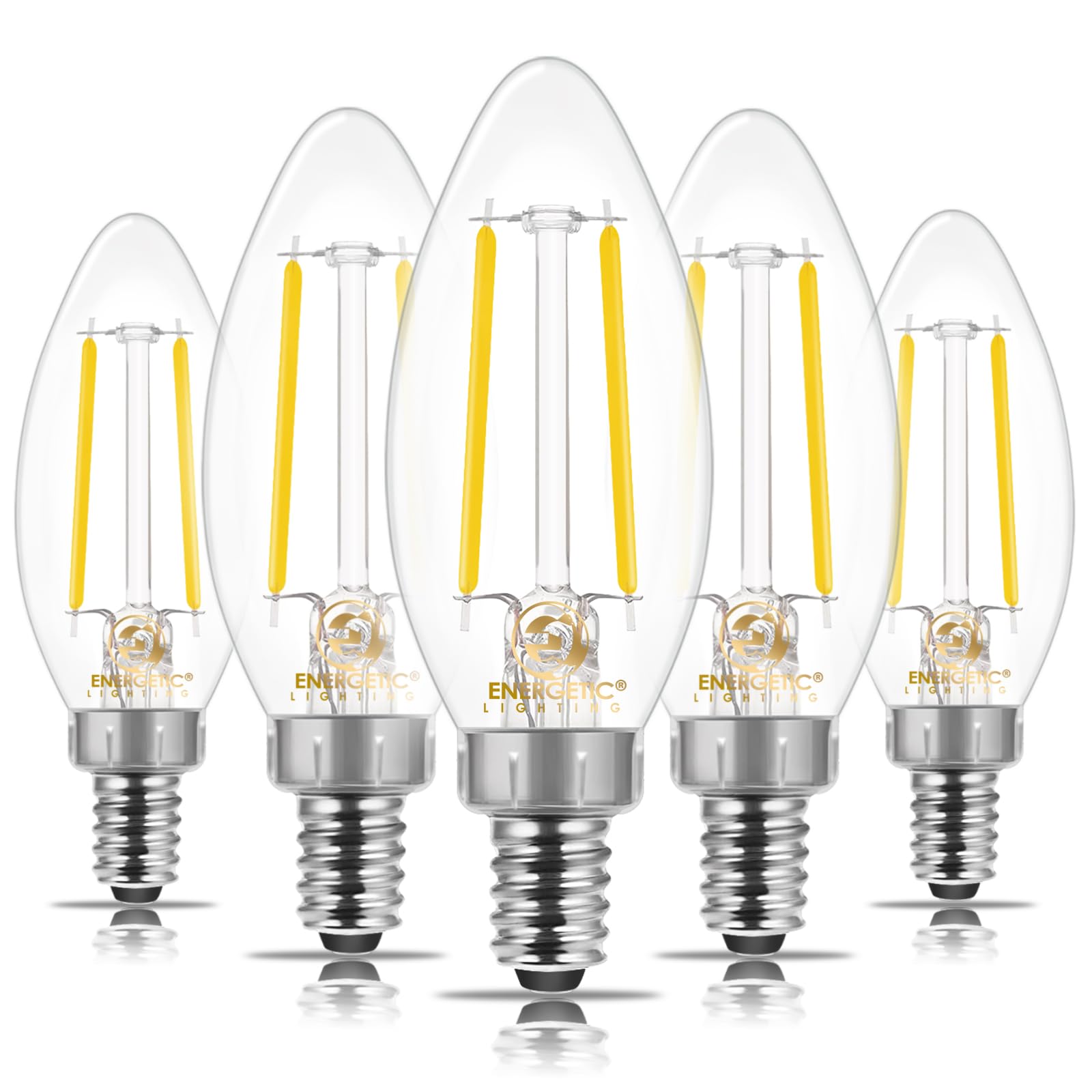 Energetic E12 Led Classic Candelabra Clear Light Bulb, 4W, Equivalent 40W, 400 Lumens, Cool White 4000K, Filament Clear Glass Ca