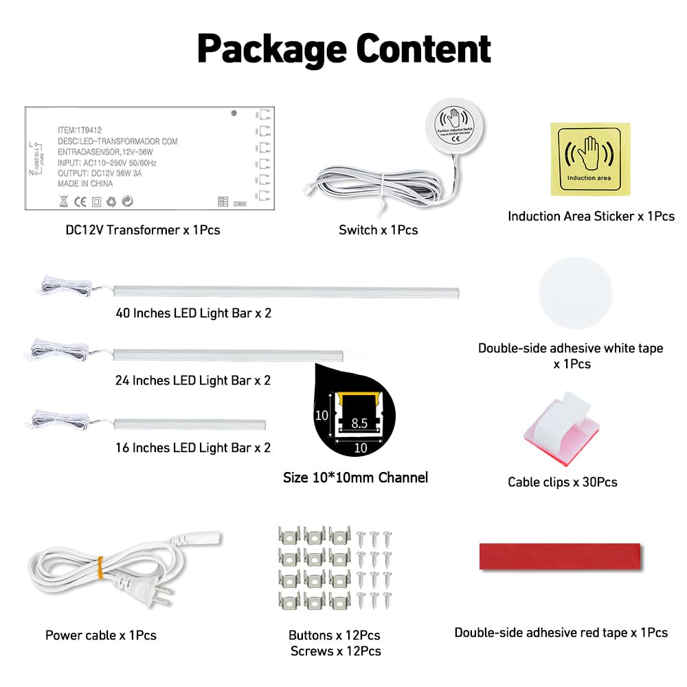 CUBITOR LED Recessed Lighting Kit, 6 Pack COB Light Bars, Cold White 6000K, Silver Channel, Model WPL003, for Home Decor