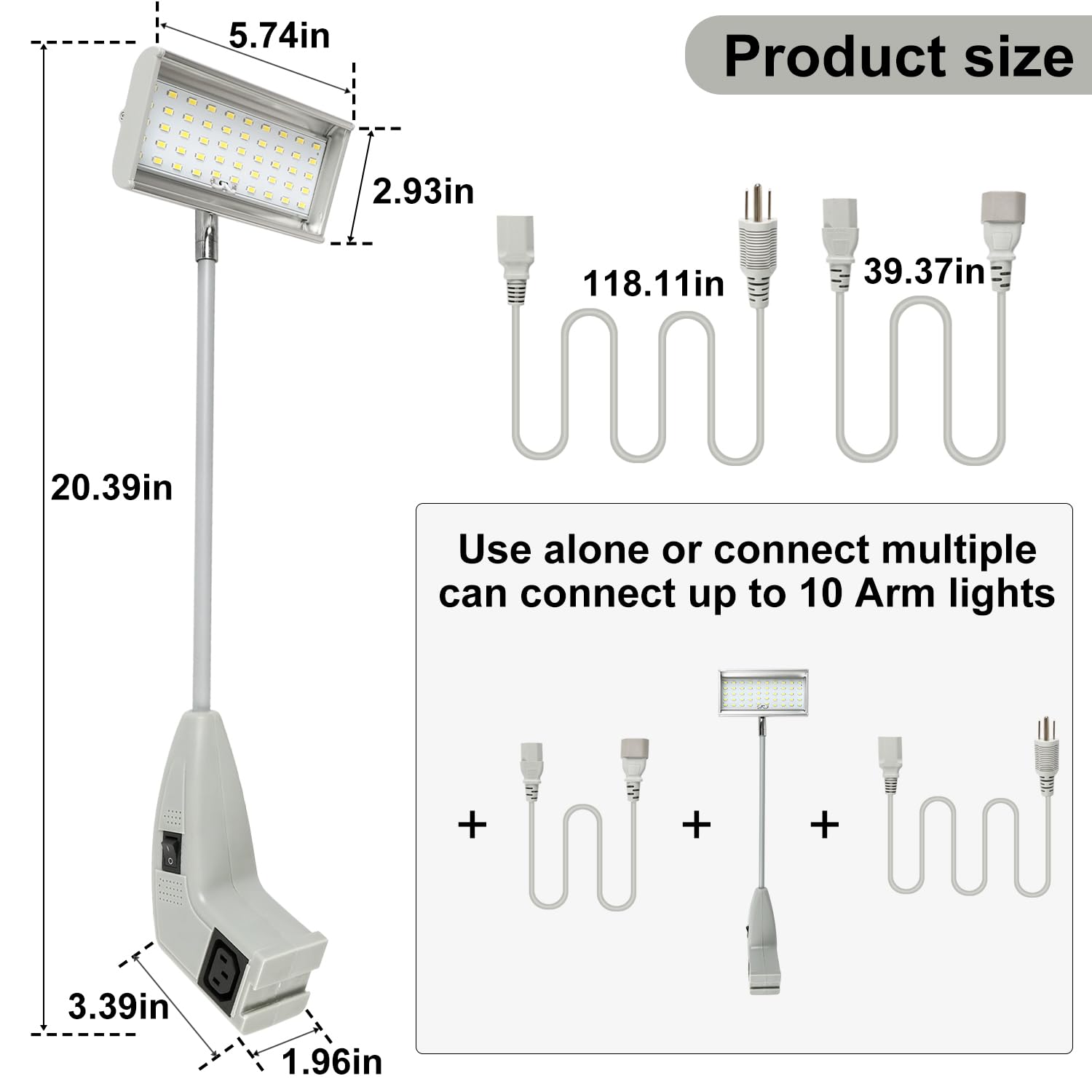 SUNLITOPTO LED Trade Show Lights with Clamps, Mounting Brackets, Power Cables, Gray, Model 20540421BK, Standard Size, Connectable