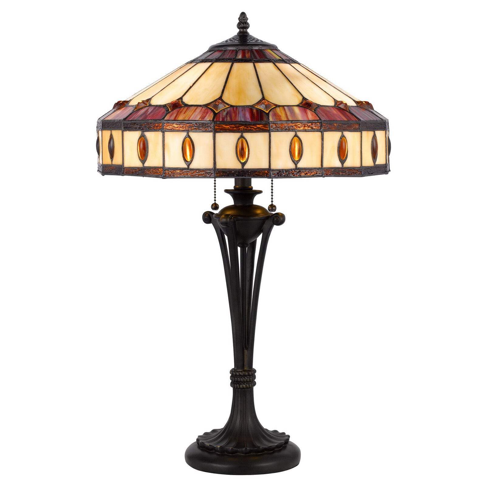 HomeRoots Metal Two Light Table Lamp, 26 in., Purple & Ivory Dome Shade, Model 524749, Black