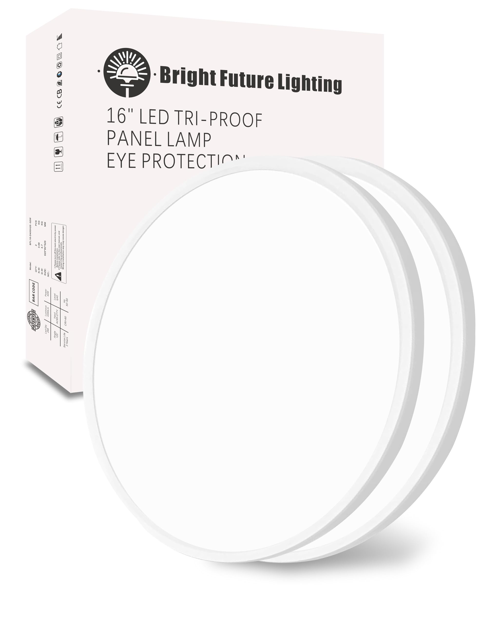 Bright Future Lighting LED Flush Mount Ceiling Light 16 Inch 32W 3480lm CCT Selectable Modern Flat Panel 2 Pack White