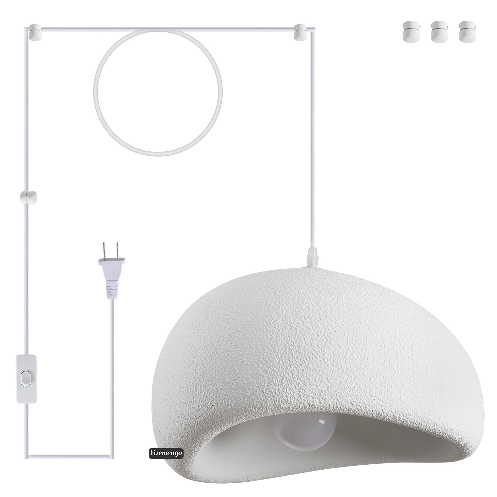 Fivemengo 15.7in Plug in Wabi Sabi Pendant Light with 19.7ft Cord, White Hanging Lamp Japanese Chandelier Lighting Fixture for K