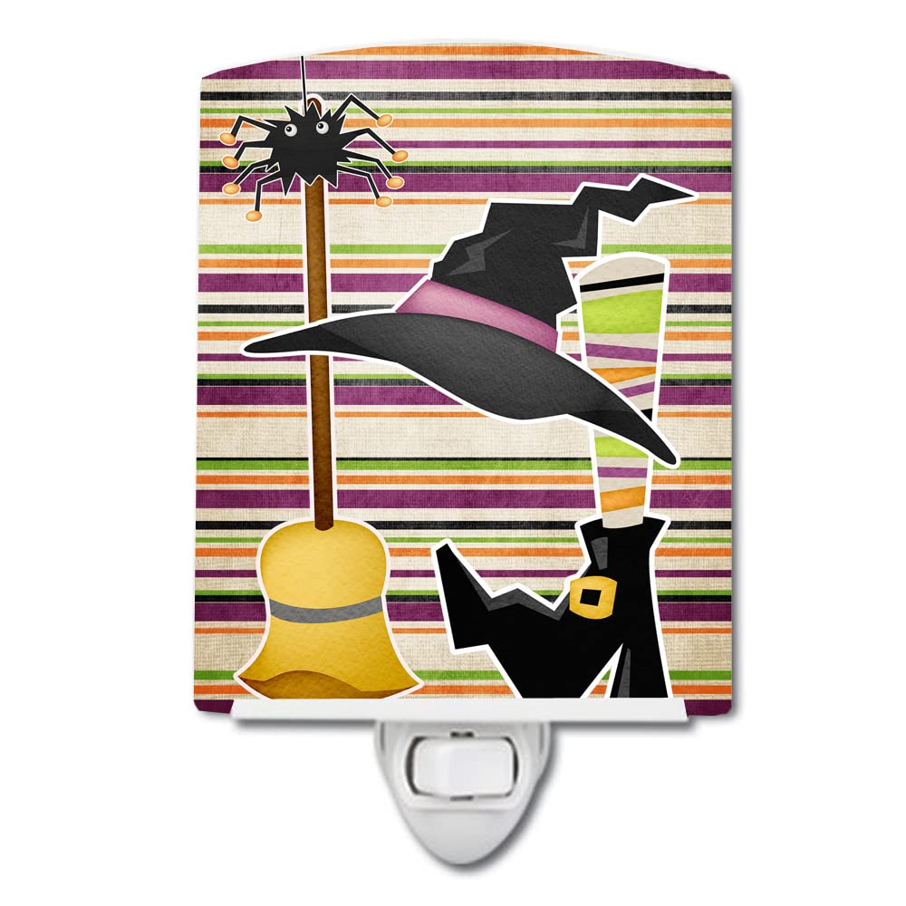 Carolines Treasures Ceramic Night Light, Witch Costume and Broom on Stripes, 6x4x3in, Model SB3010CNL, Multicolor