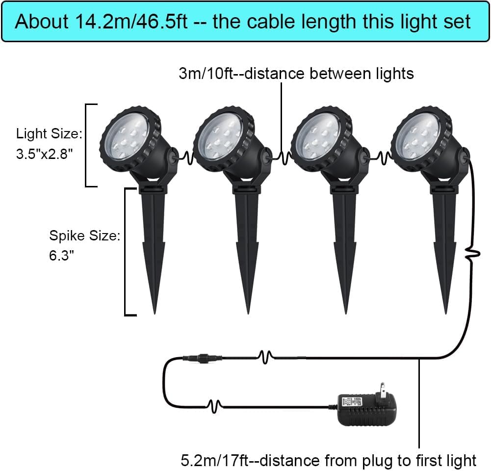 COVOART Outdoor Landscape Lighting - 12W Spot Lights, IP66 Waterproof, Warm White, 4 Pack, High-impact ABS Plastic, Model SNTRJR-111687