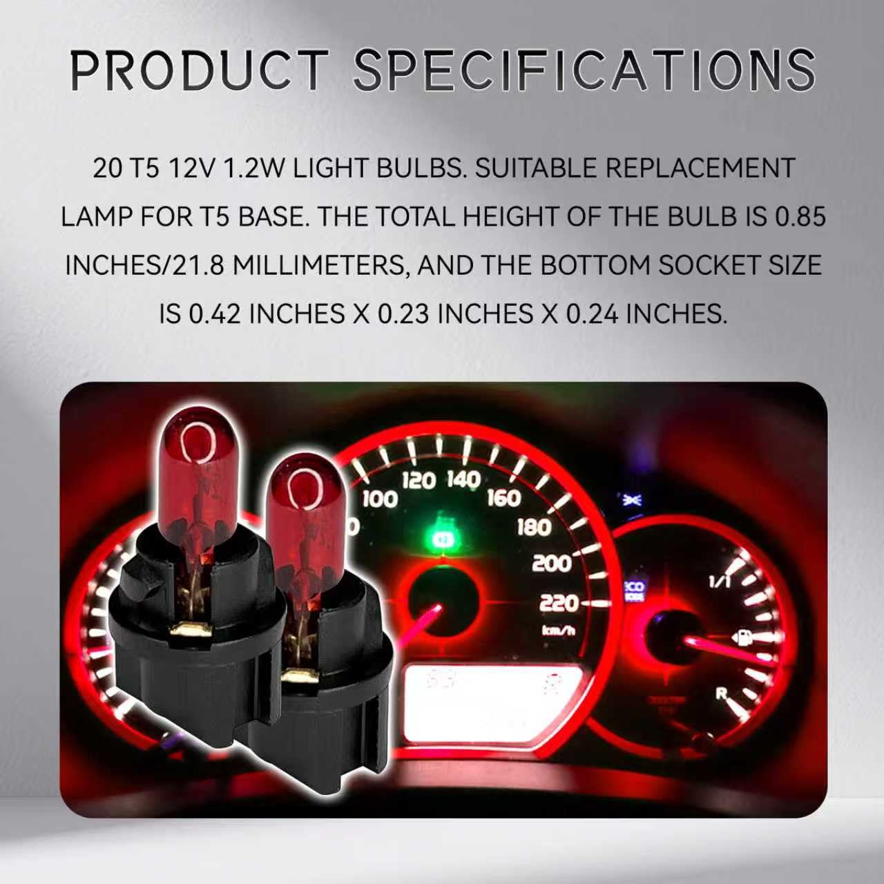 Qqwd 20Pcs T5 17 57 86 Halogen Instrument Cluster Bulbs Kits  12V Dash Light For Car Interior  Automotive Replacement Gauge Cluster Panel Bulb With T5 Sockets  Universal Lighting Accessories(Red