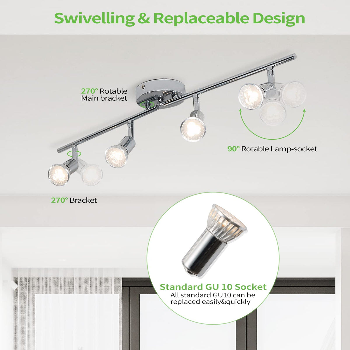 Qcyuui Modern 4-Light Track Lighting Kit, Flush Mount Wall/Ceiling Spot ...