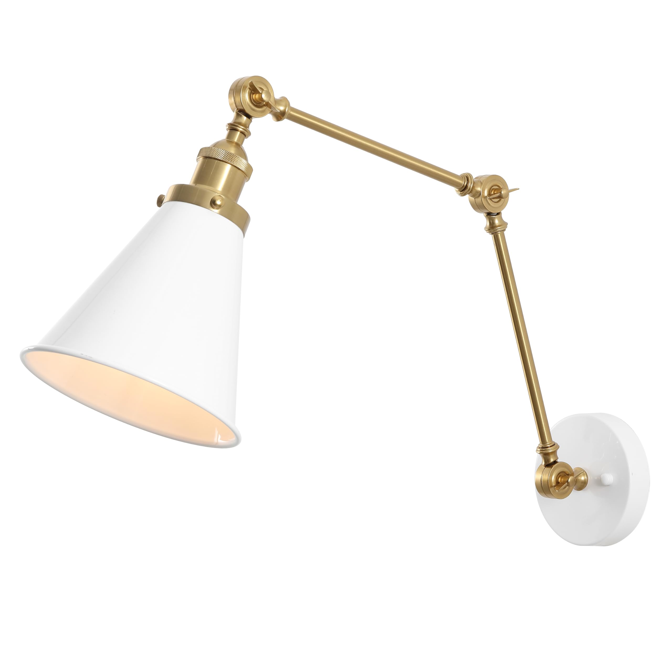 Jonathan Y Jyl7462B Rover 7'' Classic Industrial Metal Adjustable Arm Led Wall Sconce, White/Brass Gold For Bedroom, Bathroom, V