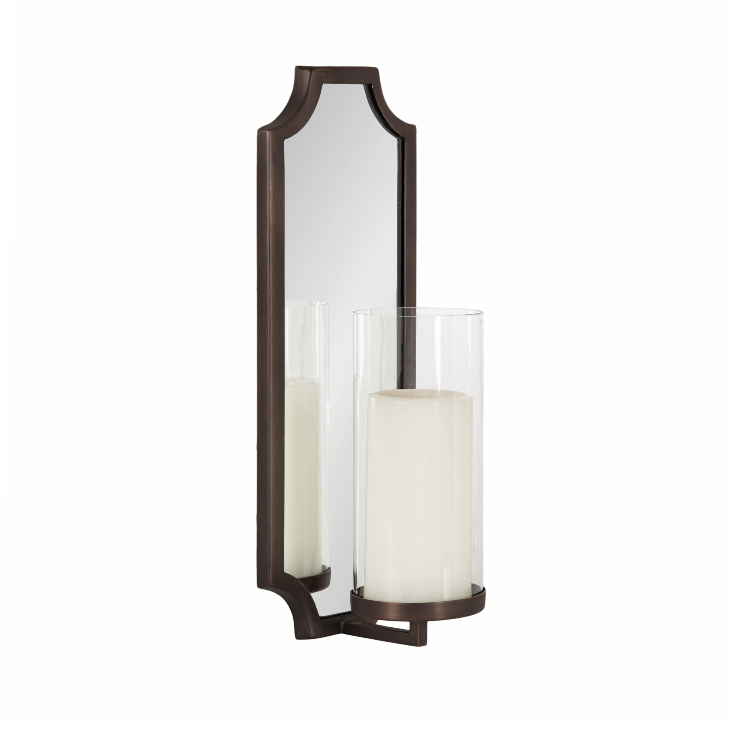 Kate and Laurel Ciel Glam Mirrored Wall Sconce, 6 x 5 x 16, Bronze, Modern Scalloped Candle Holder with Removable Glass Cylinder