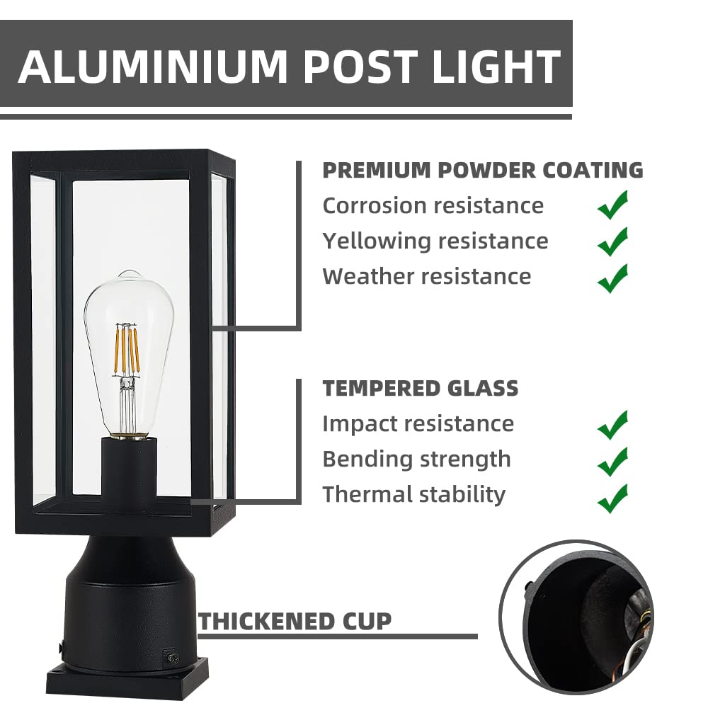 Windben Matte Black Outdoor Post Light Fixture - Aluminum Lantern For Gardens And Entrances