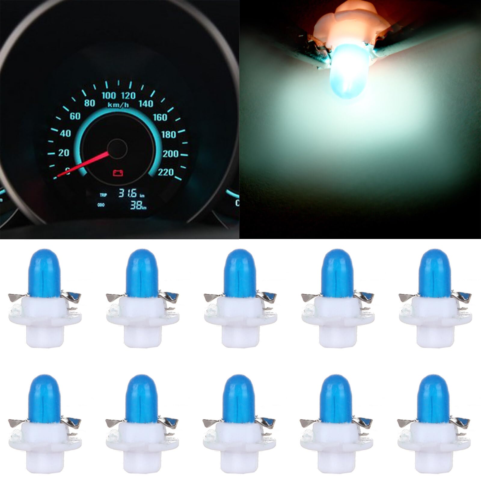 Cciyu 10 Pack Blue T5 B8.4D Tri-Cell 5050 1Smd Led Car Dashboard Dash Gaugeside Indicator Light Lamps