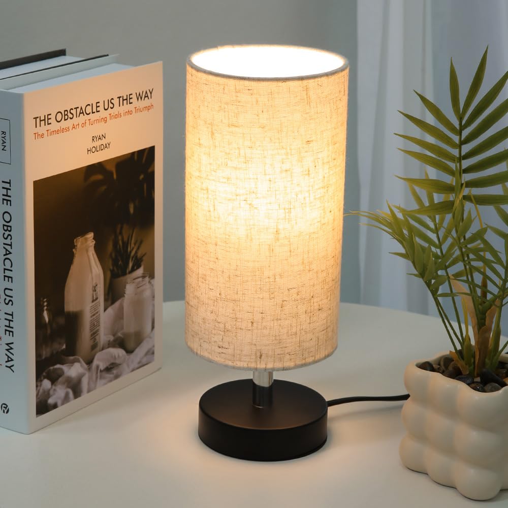 HoperBriwght Bedside Table Lamps, Table Lamp for Bedroom, Lamps for Night Stands with Linen Lampshades, Small Table Lamp for Liv