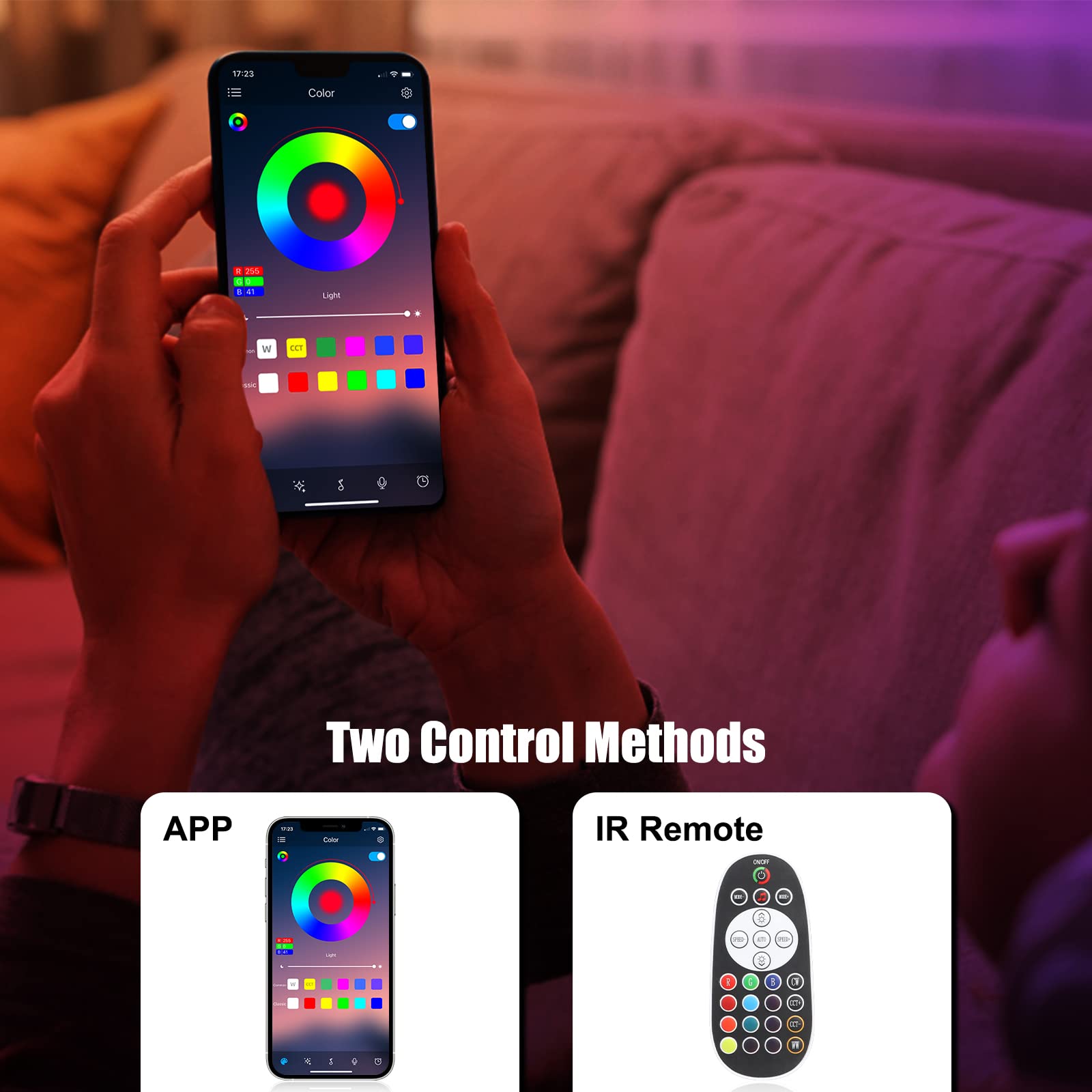 Diyife LED Strip Lights 16.4ft 5050 RGB Multicolor with App Remote Control, Bluetooth, Music Sync, for Home Decoration