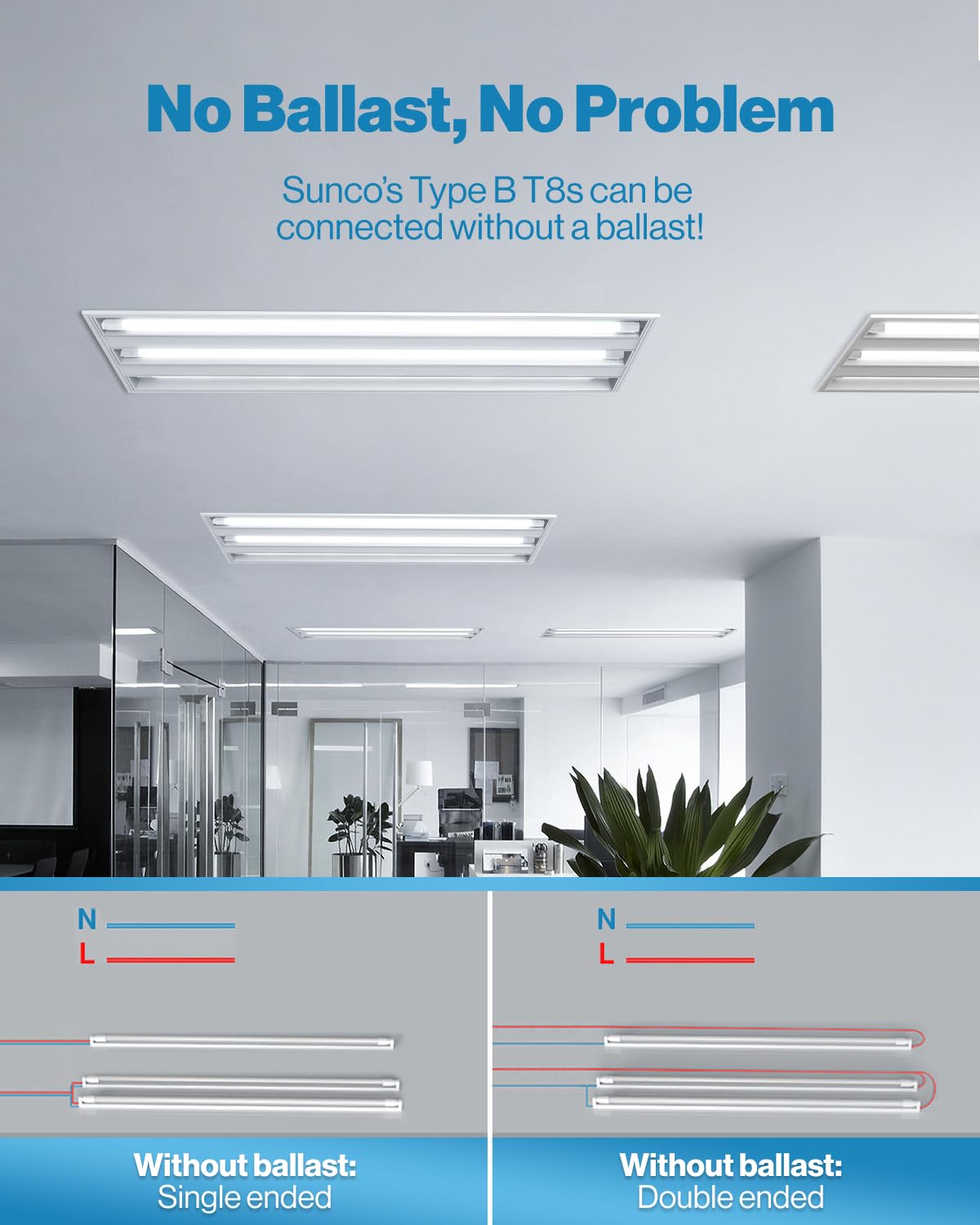 Sunco T8 LED Tube Light Bulbs - 10 Pack, 4FT, 5000K Daylight, 18W, Frosted Cover, Ballast Bypass, Commercial Grade