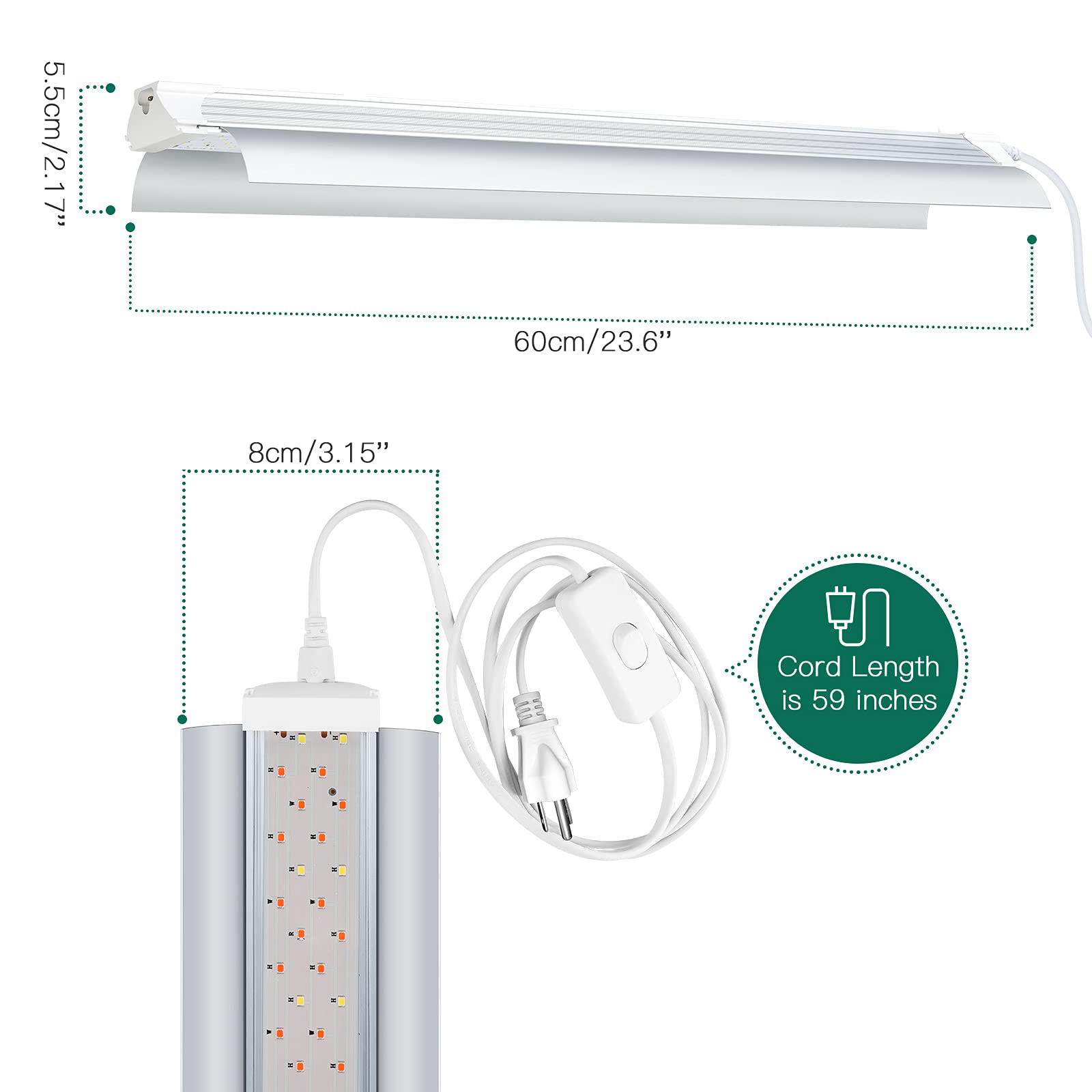 SZHLUX LED Grow Light 2ft for Indoor Plants 40W Full Spectrum Plant Light Growing Light Fixture, High Output Grow Light Strip Li