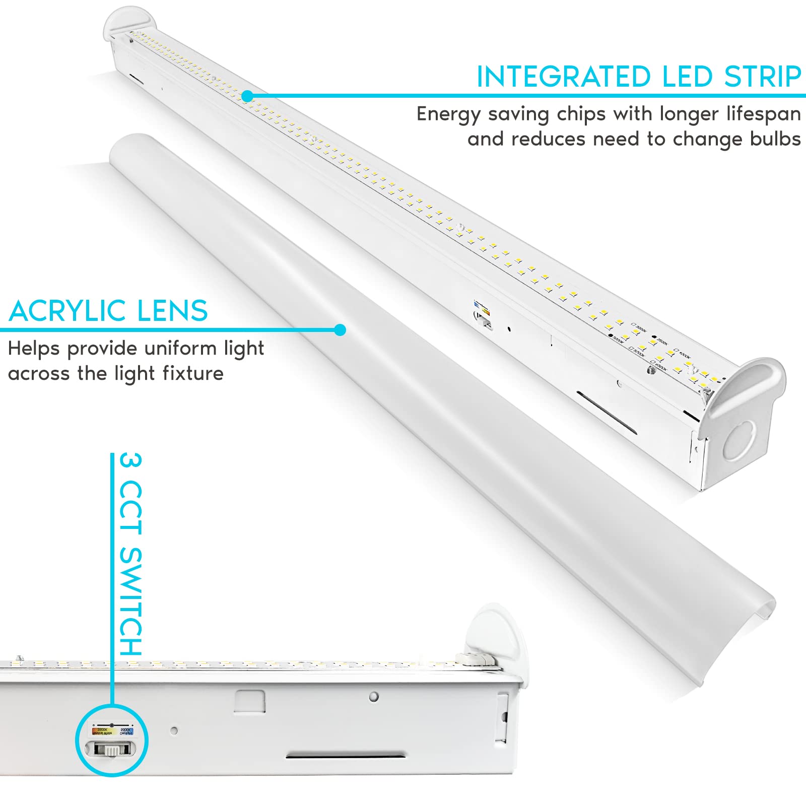 Luxrite 3Ft Slim Led Shop Light, 25W, 3450 Lumens, Linear Strip, 3 Color Selectable 3500K-5000K, 0-10V Dimmable, Flush Mount, Ul
