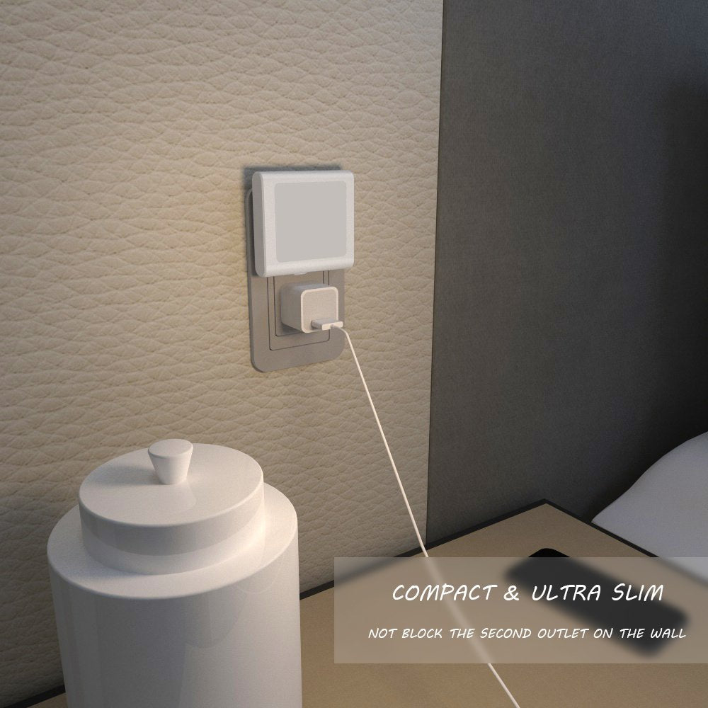 MAZ-TEK Plug-in LED Night Light with Dusk to Dawn Sensor, Adjustable Brightness, Warm White, 2 Pack, Model: maz-1