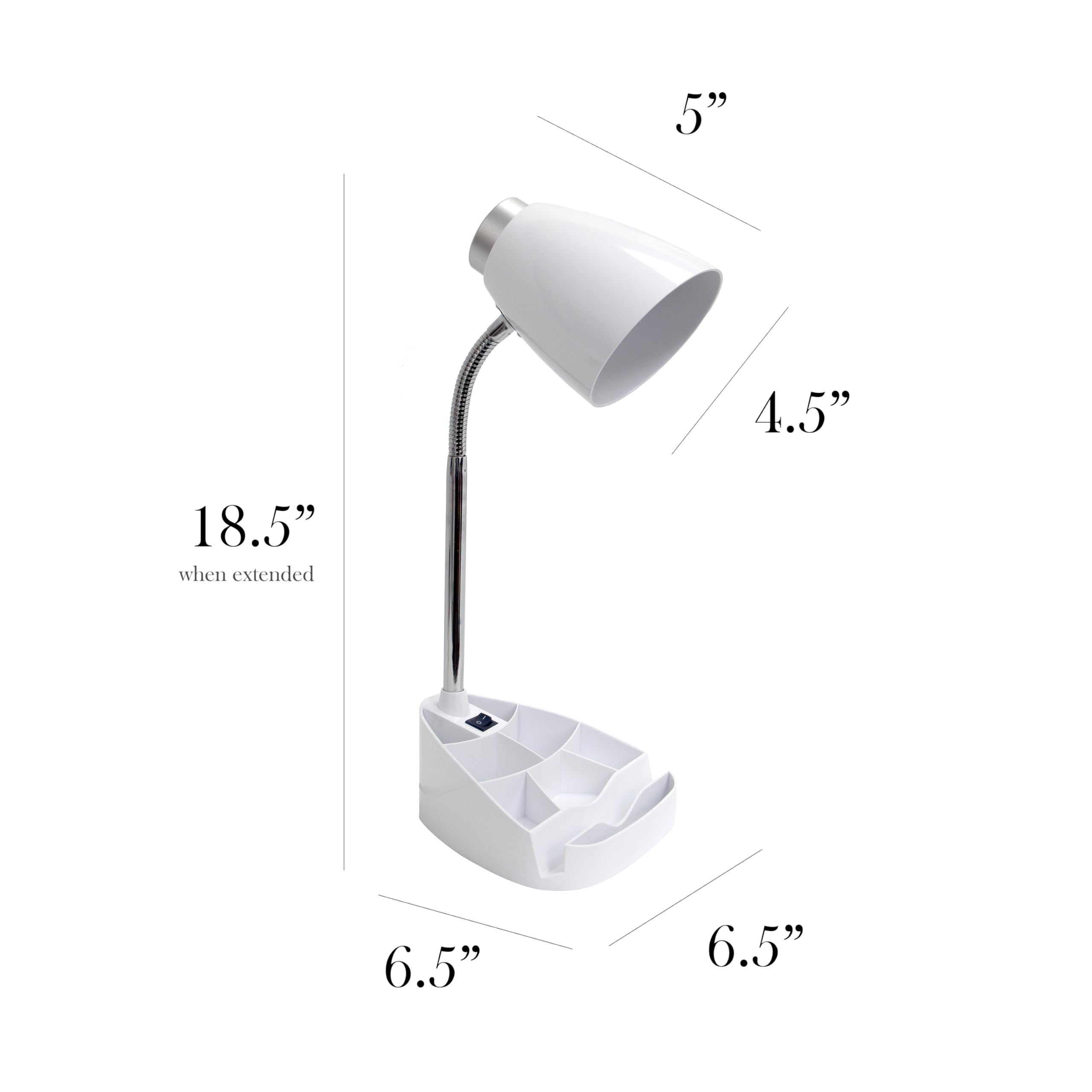 Simple Designs Ld1067-Wht Compartmental Desk Lamp With Iphone/Ipad/Tablet Stand, Bendable Gooseneck, For Office, Living Room, Ni