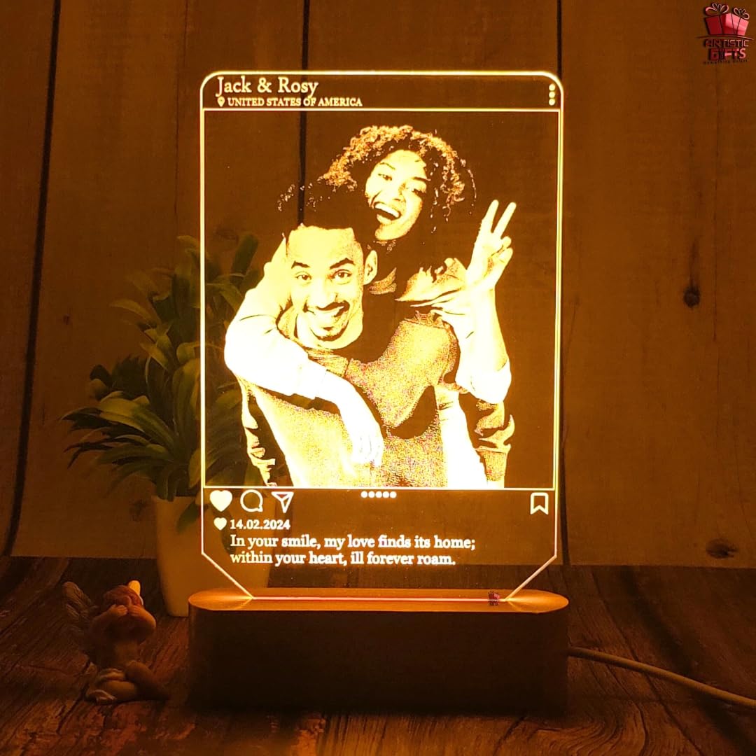 Artistic Gifts Personalized 3D Illusion Photo LED Lamp - Perfect Valentine, Birthday, Anniversary Gift for Couple (Insta 1)