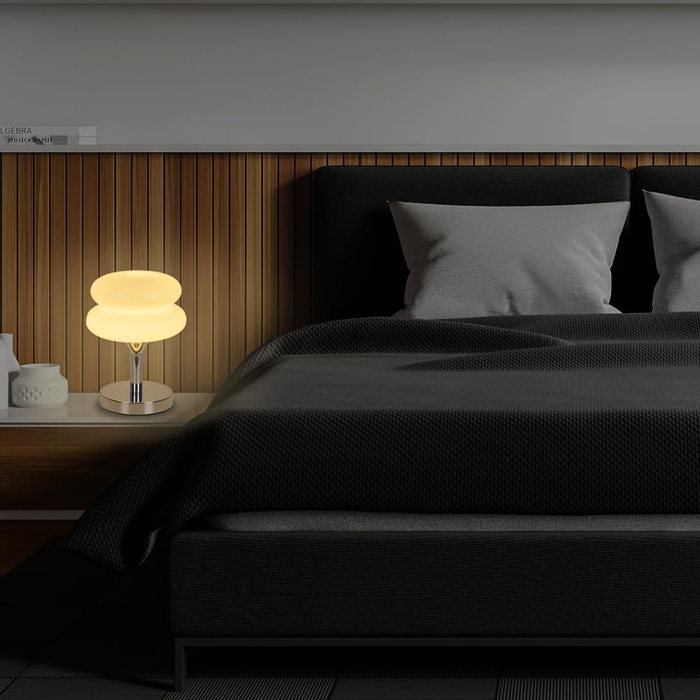 Jiesheng Green Glass Bedside Lamp - 10.63&quot; Retro Egg Tart Design With 3 Color Modes