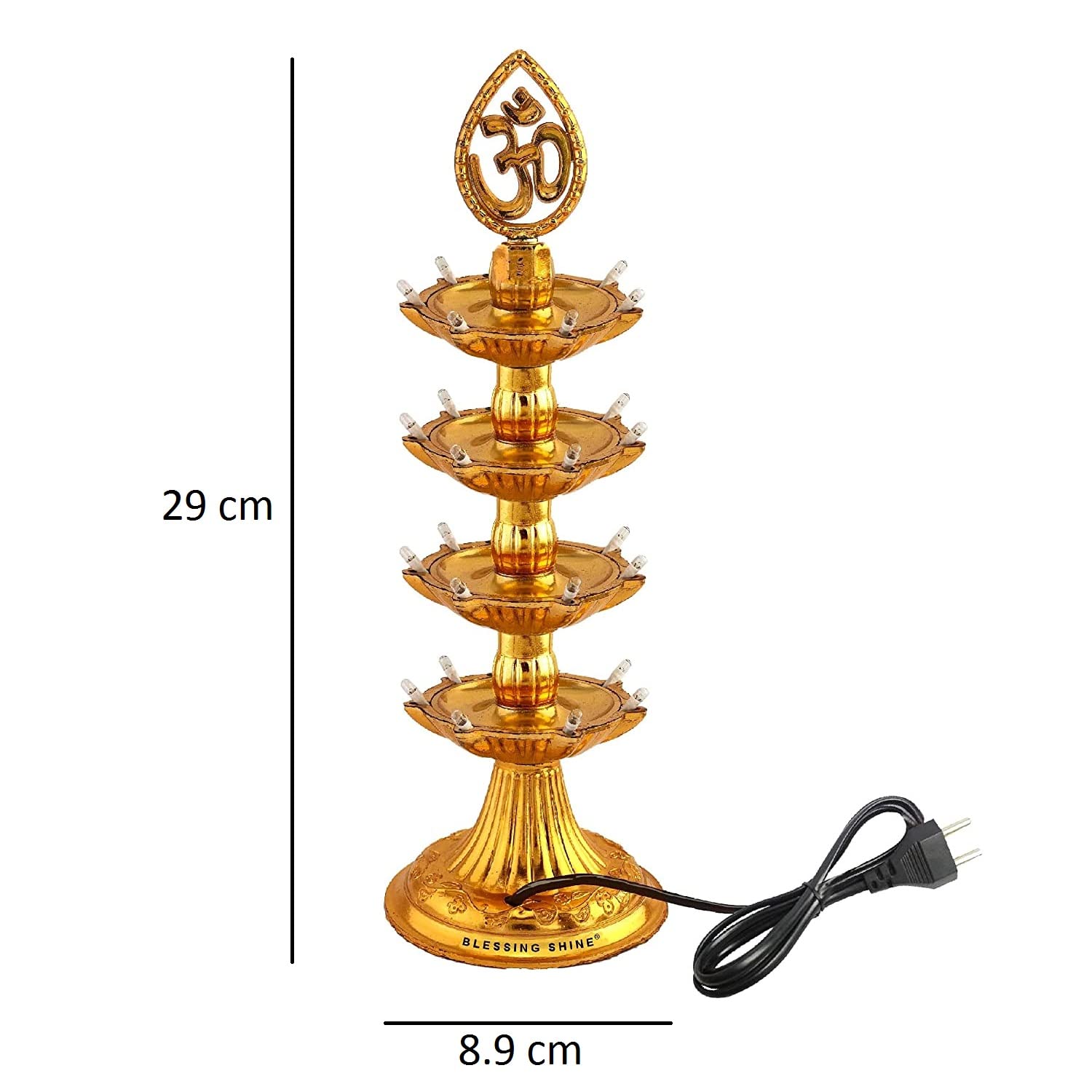 Blessing Shine 4 Layer Golden OM Design Led Electric Diya/Deepak/Deep Lights (Pack of 2) for Home, Puja, Mandir, Diwali Festival