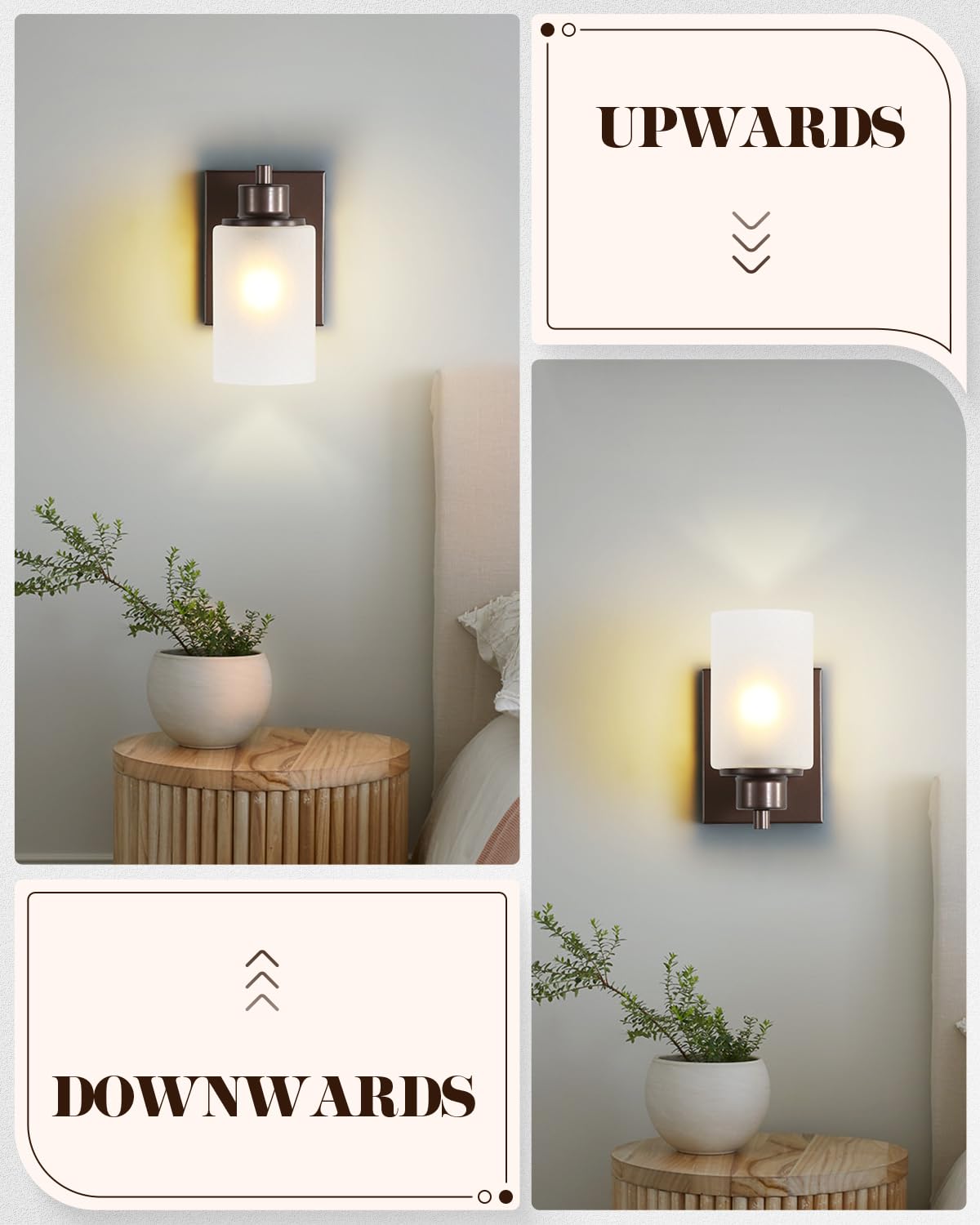 2 Pack Wall Sconces Bathroom Lights, Indoor Bath Vanity Light Fixtures For Living Room Porch Bedside, Oil Rubbed Bronze With Whi