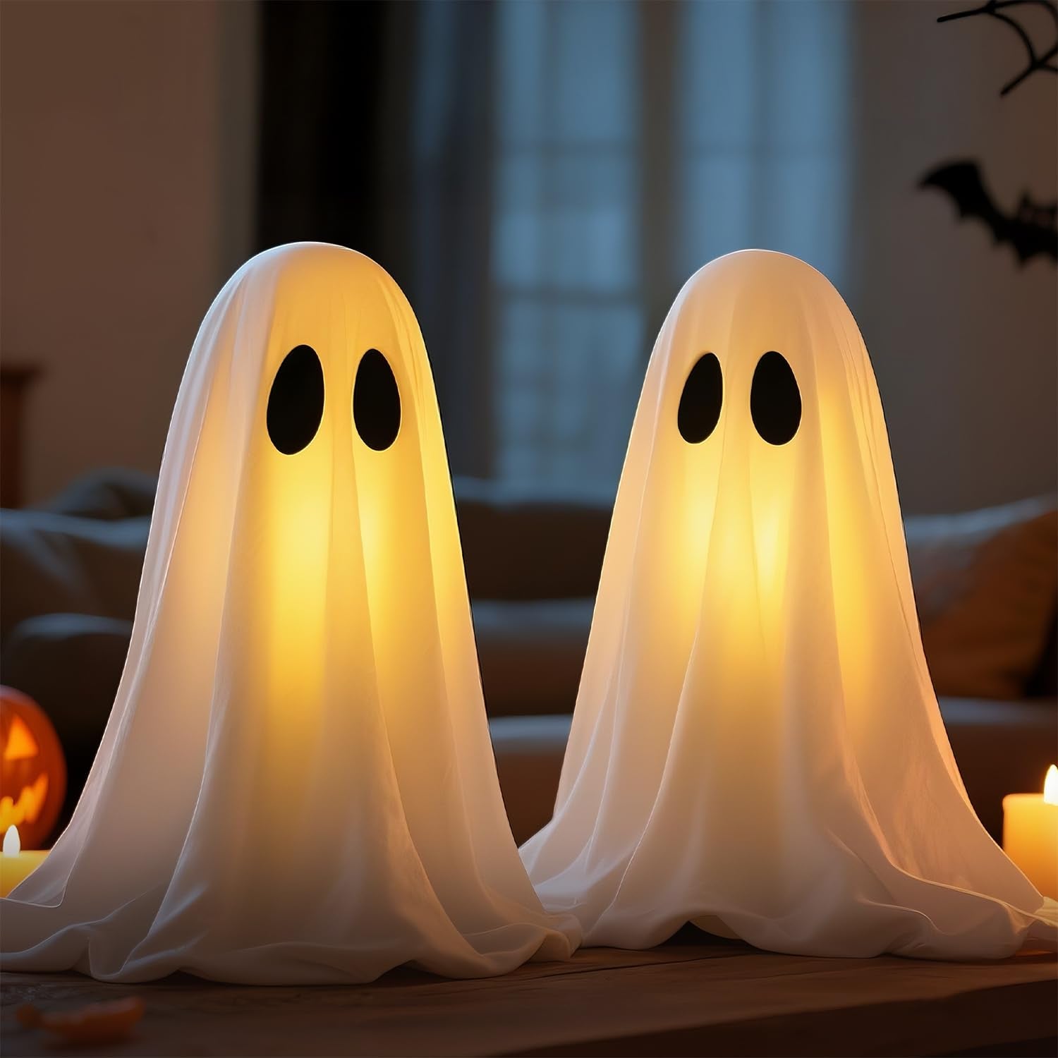LinkCute Halloween Ghost Decor Kit - 2 Packs USB Power with Remote Controlled String Lights, White, Model LK717