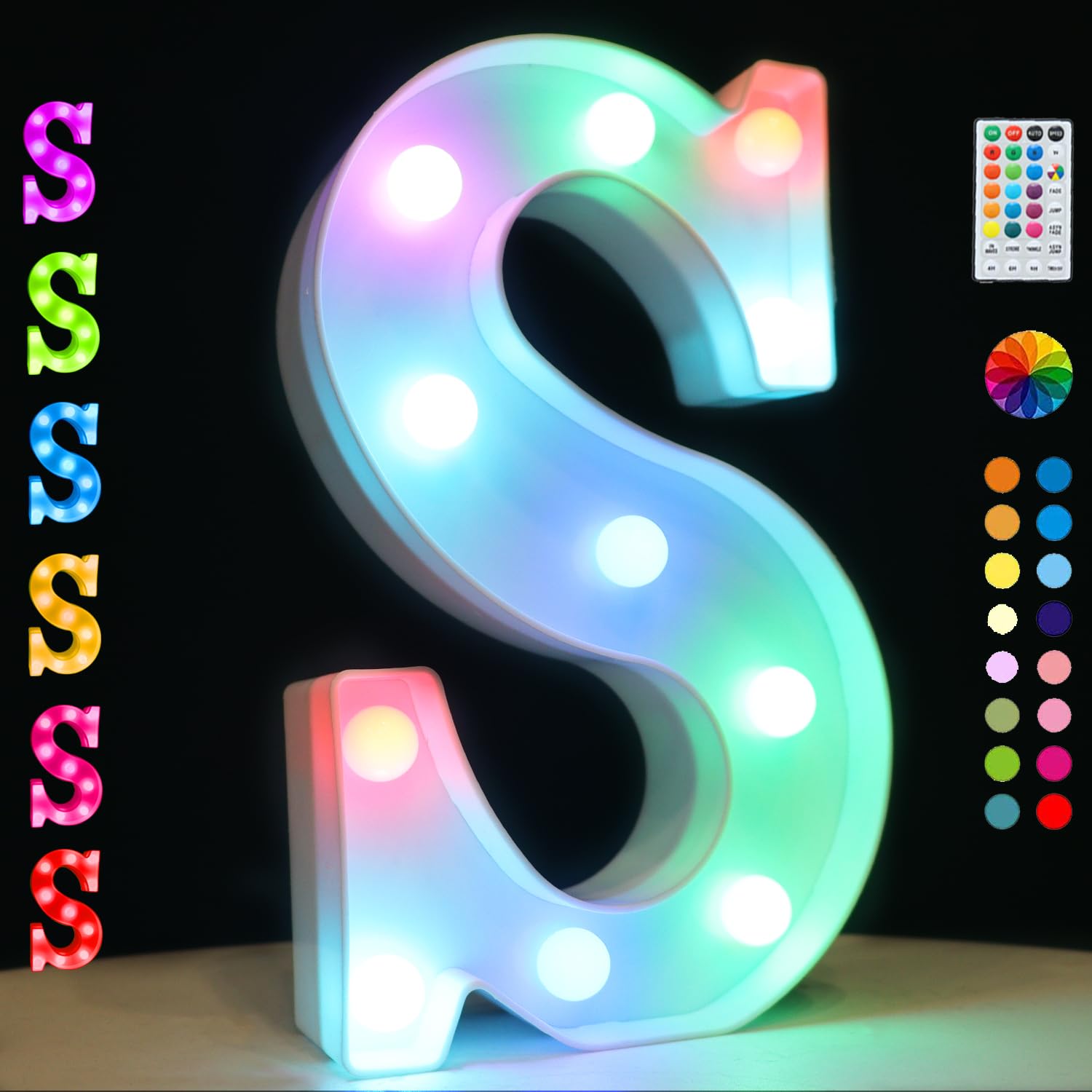 OYCBUZO LED Marquee Letter Lights, 18 Color Changing, Remote Timer, 8.86inx5.39inx1.77in, ABS Material, Colorful Orange, Blue, Green