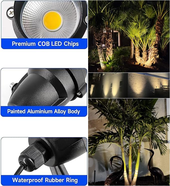 Yoosuml Warm White Spot Light For Yard, 3000K 10W 120V Metal Case Ip65 Waterproof Outdoor Landscape Spotlights With Spiked Stand