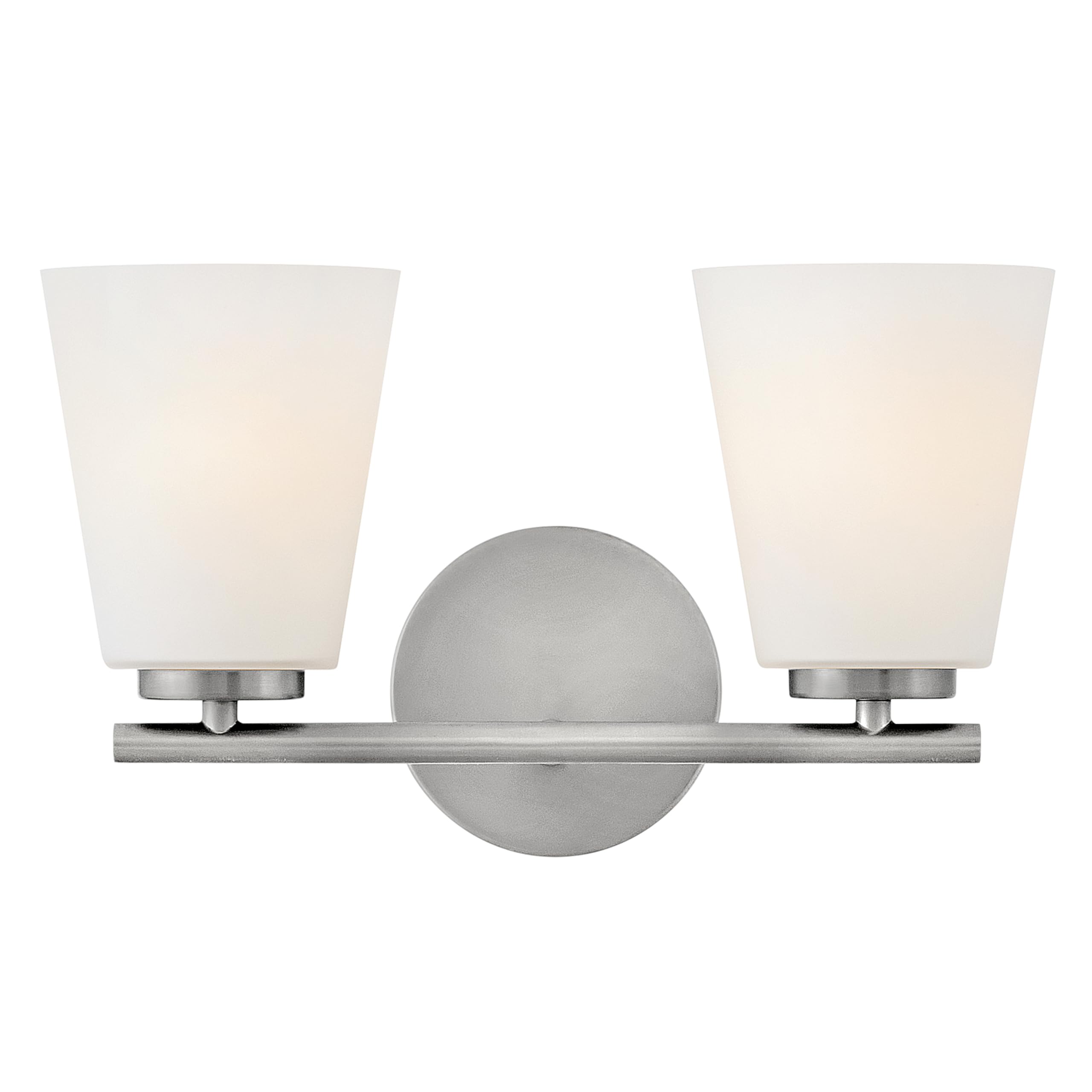 Lark Bri Small Two Light Bath Vanity, Etched Opal Glass, Install Up/Down, Brushed Nickel Finish